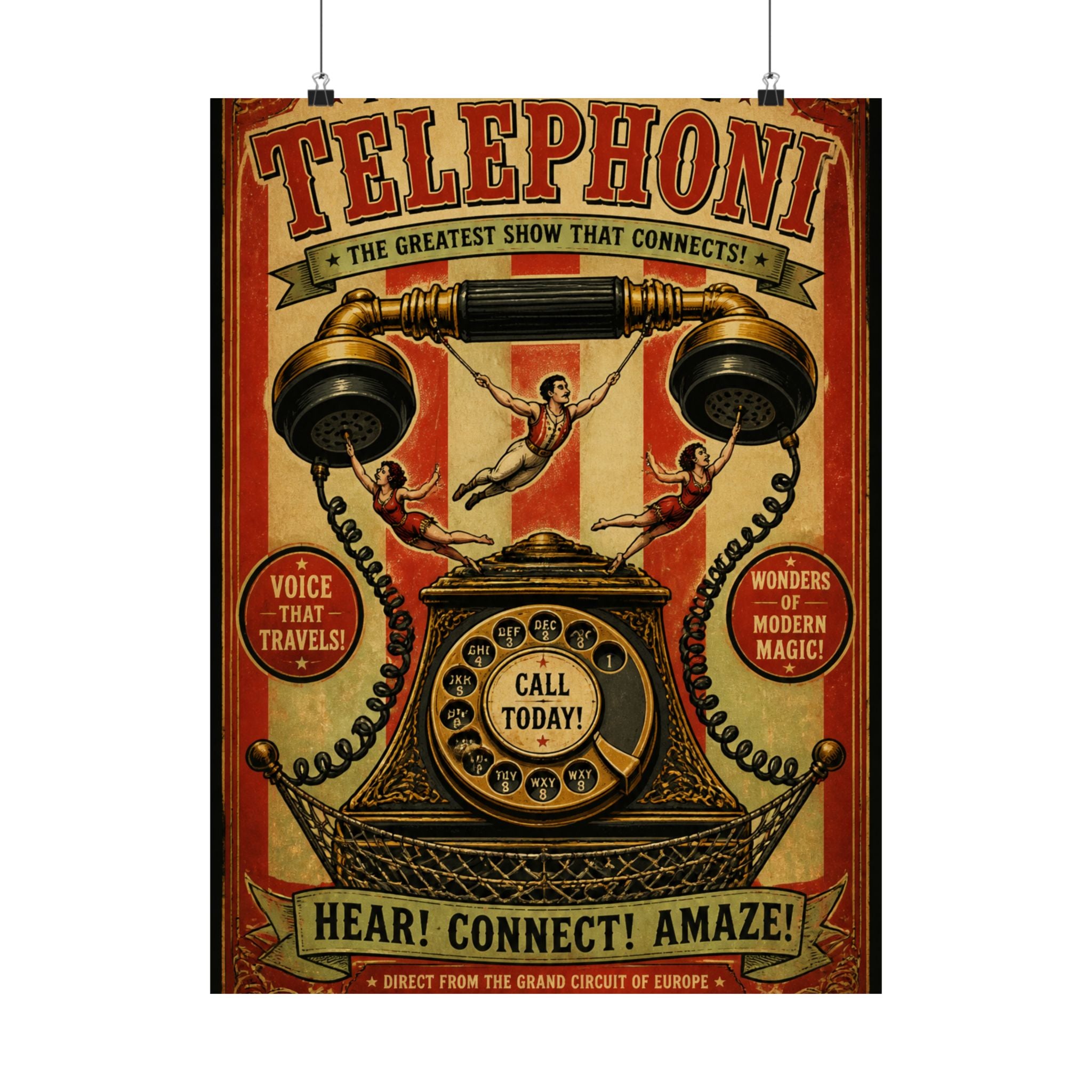 Vintage Telephone Booth Wall Art Poster 24×36 Vintage Circus Bedroom Decor Maximalist Print