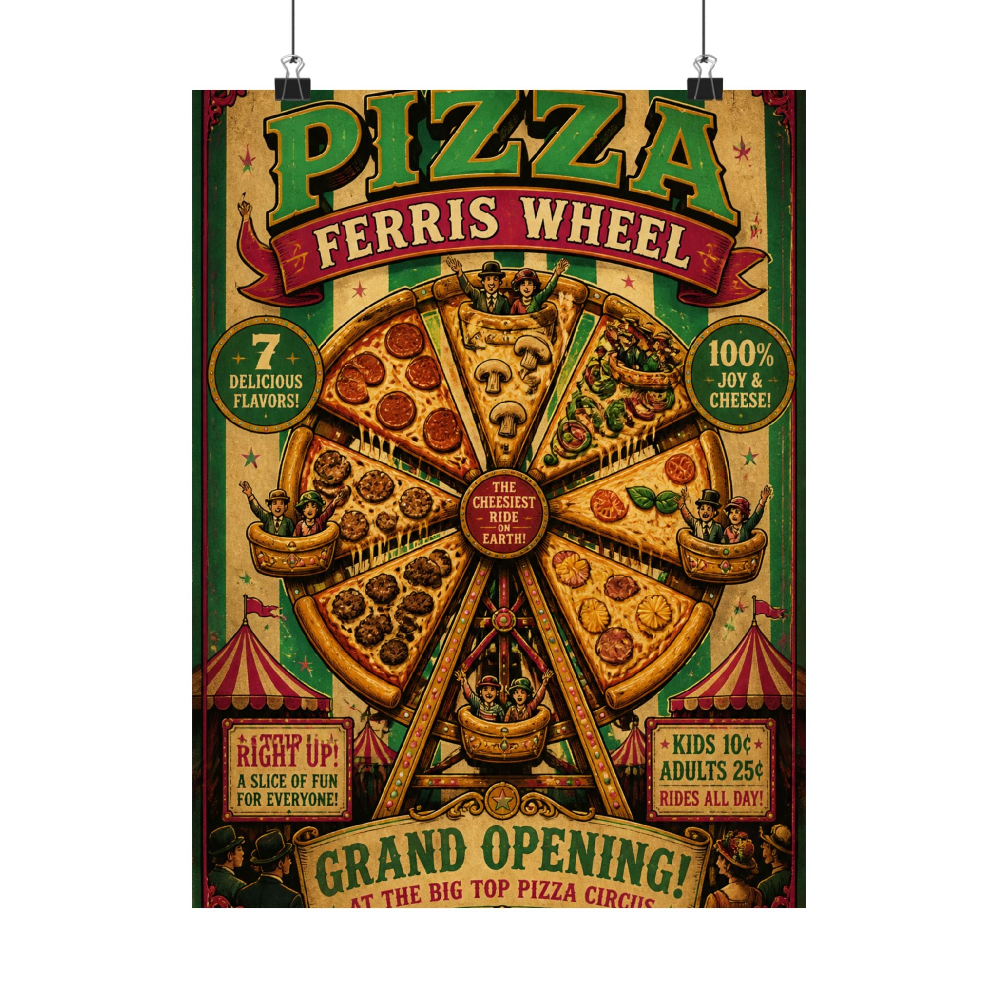 Pizza Ferris Wheel Wall Art Poster 18×24 Vintage Circus Kitchen Decor Maximalist Print