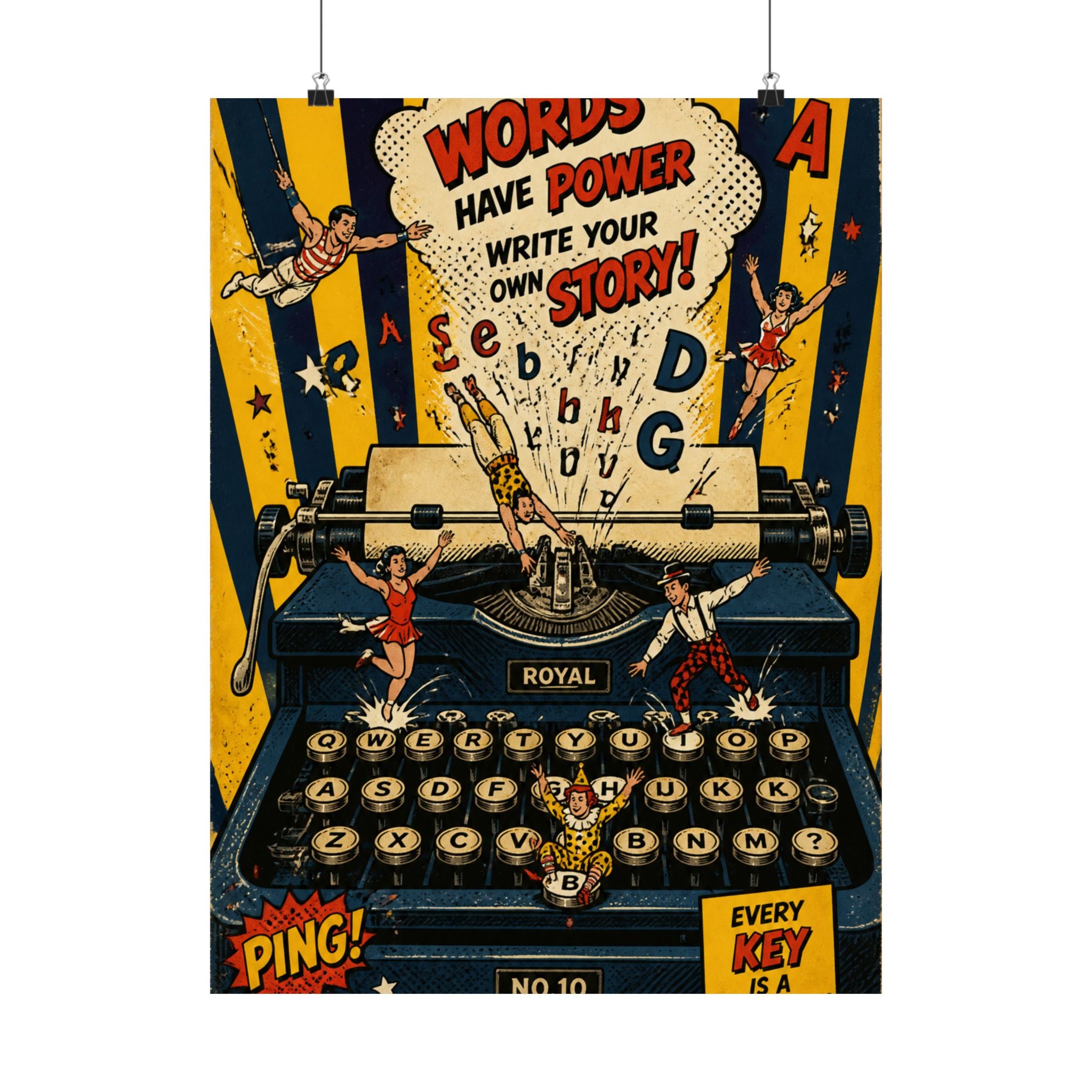 Typewriter Flying Letters Wall Art Poster 24×36 Pop Art Restaurant Decor Maximalist Print