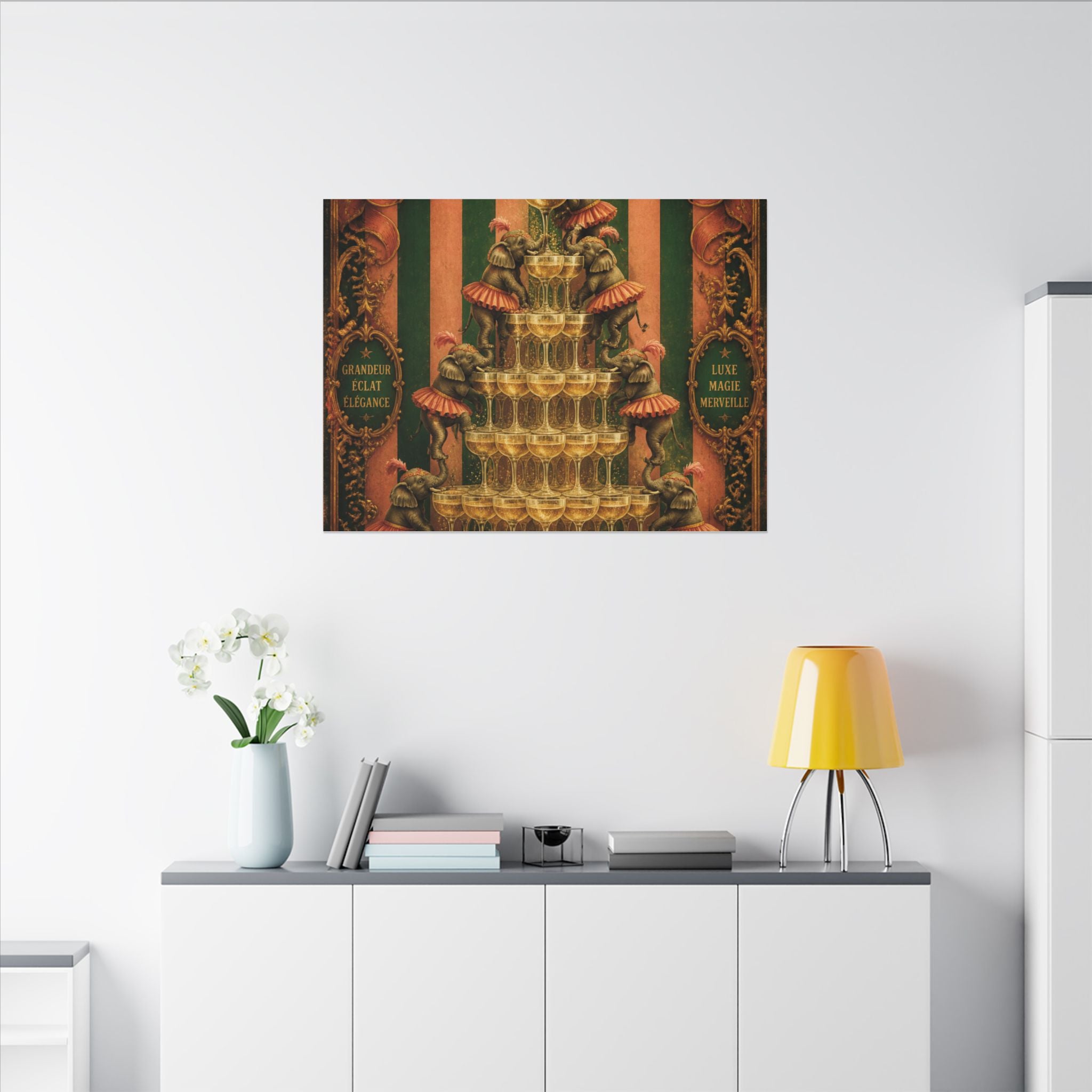 Champagne Tower Elephants Wall Art Canvas 16×20 Baroque Home Office Decor Maximalist Print