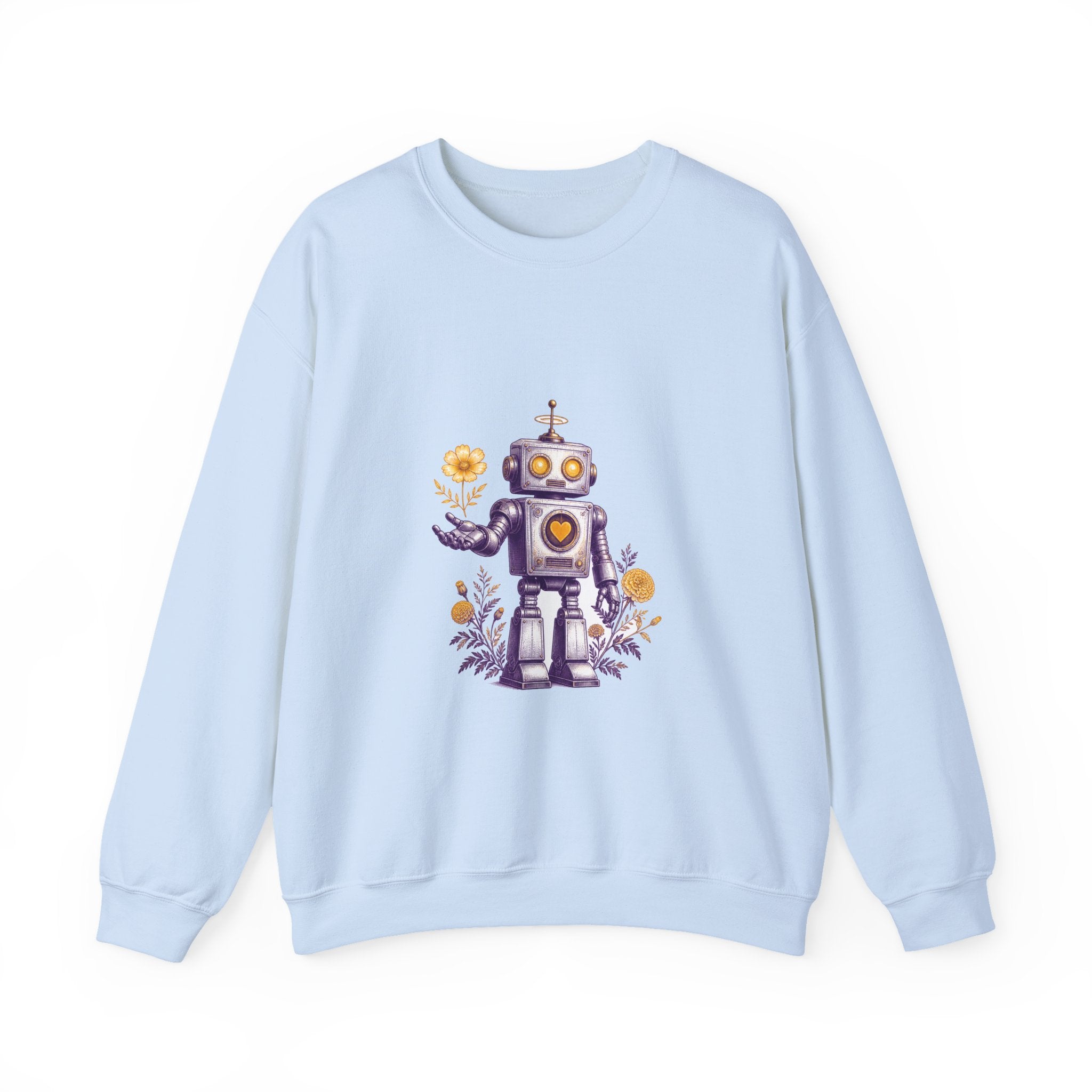 Matching Couple Sweatshirt - Robot & Heart Matching Couple Crewneck Sweatshirt Vintage Art His Hers Wedding Gift - Design A