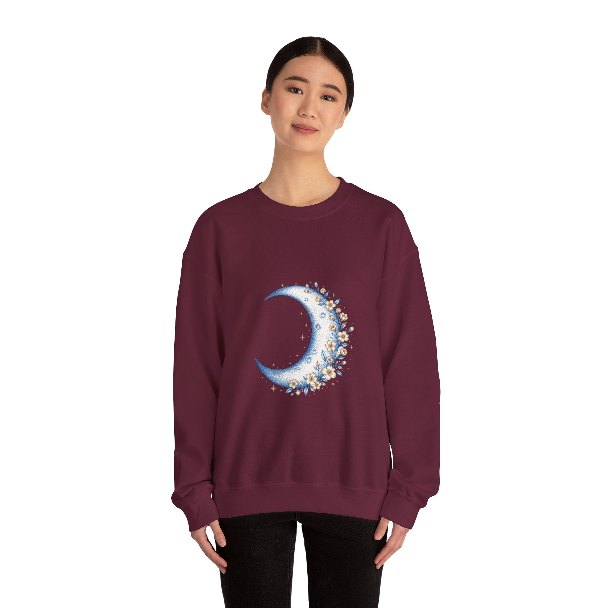 Matching Couple Sweatshirt - Waxing & Waning Moon Matching Couple Crewneck Sweatshirt Hand-Drawn Art His Hers Best Friend Gift - Design A