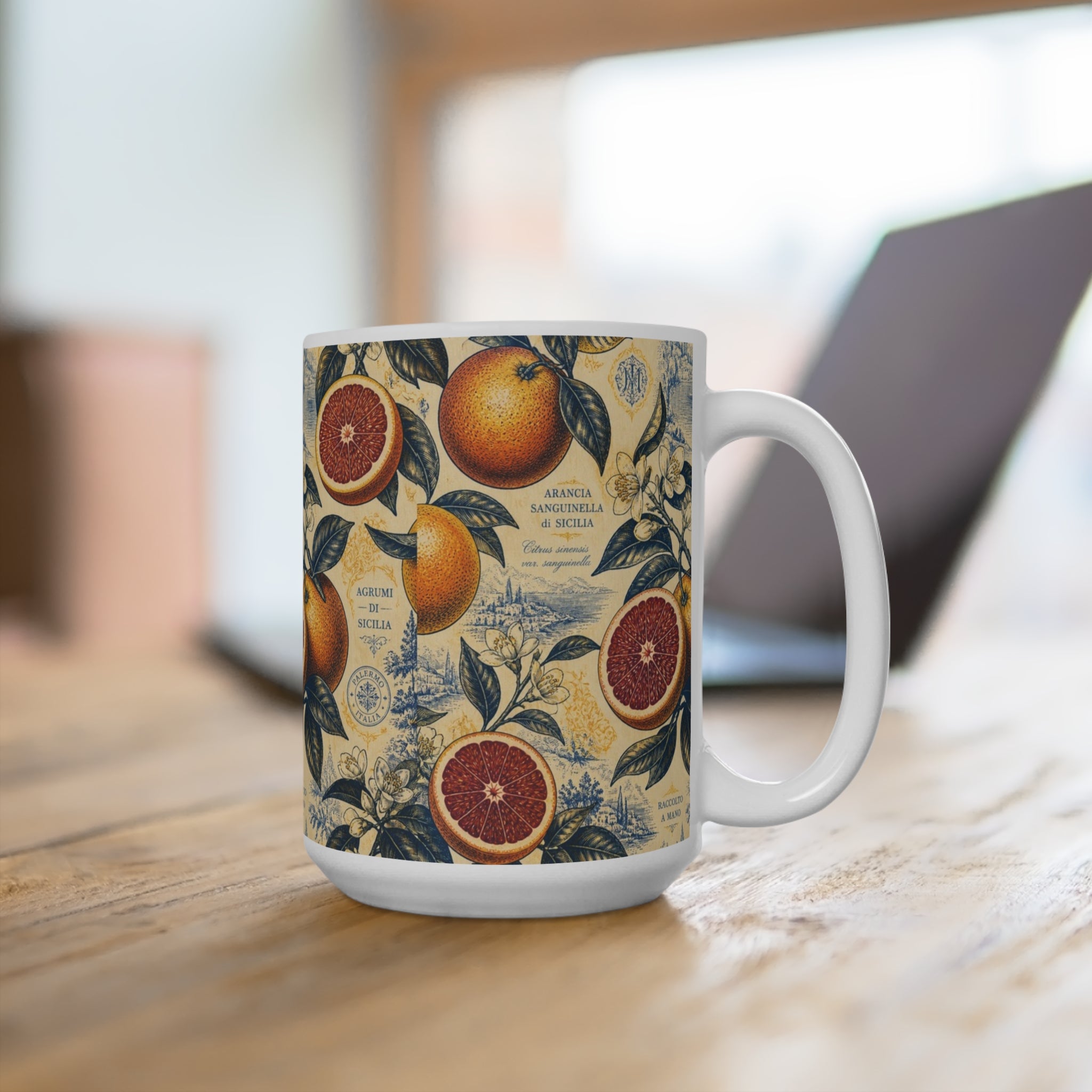 Blood Oranges 15oz Ceramic Mug Mediterranean Kitchen Botanical Design Italian Cottagecore Gift