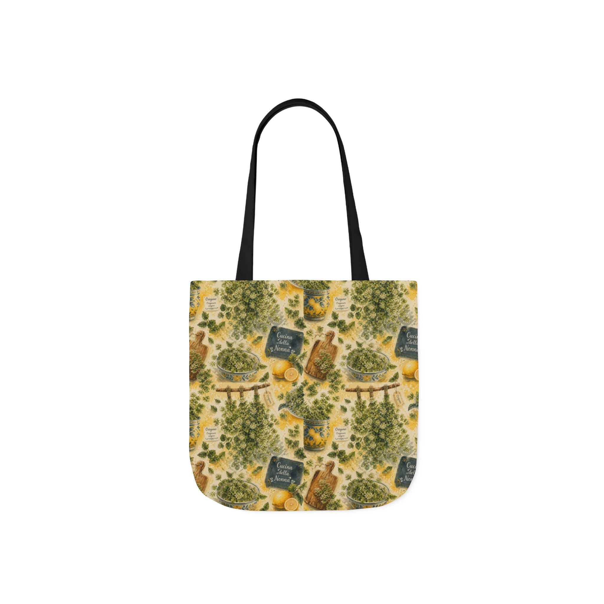 Oregano Sprigs Canvas Tote Bag Mediterranean Kitchen Watercolor Splash Design Italian Cottagecore Gift