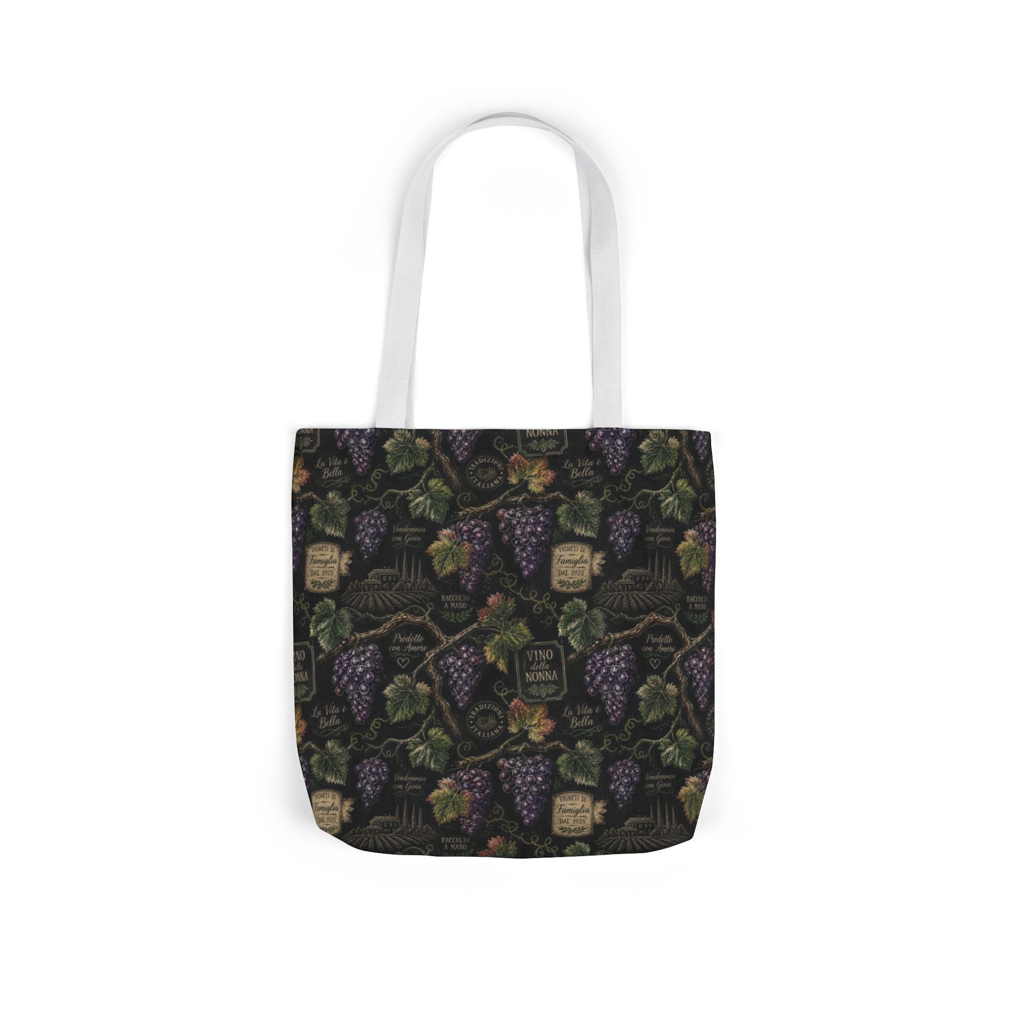 Grape Clusters Canvas Tote Bag Mediterranean Kitchen Chalk Art Design Italian Cottagecore Gift