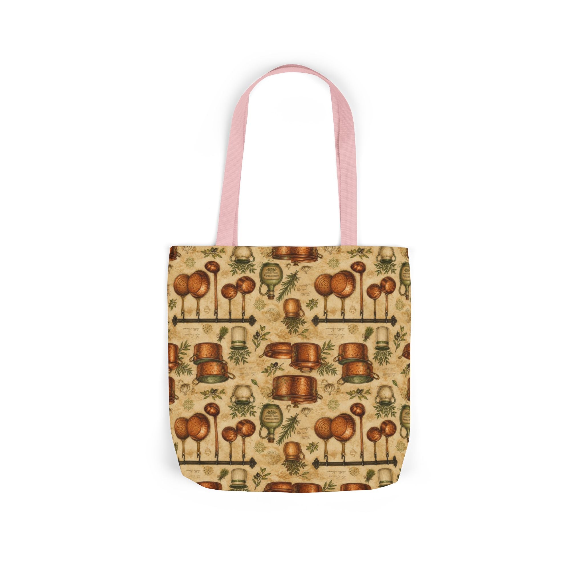 Copper Cookware Canvas Tote Bag Mediterranean Kitchen Watercolor Design Italian Cottagecore Gift