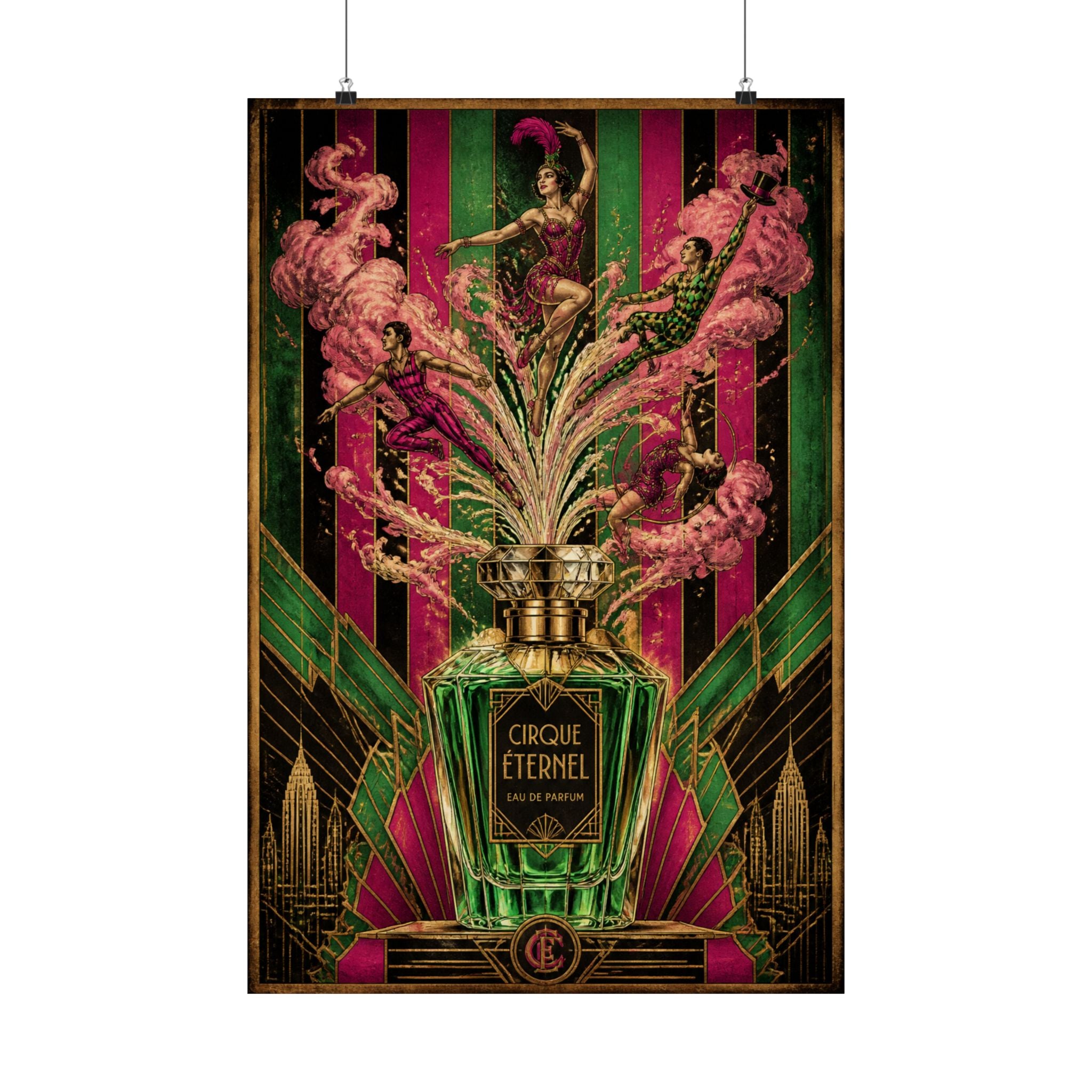 Perfume Bottle Fountain Wall Art Poster 24×36 Art Deco Bar Area Decor Maximalist Print