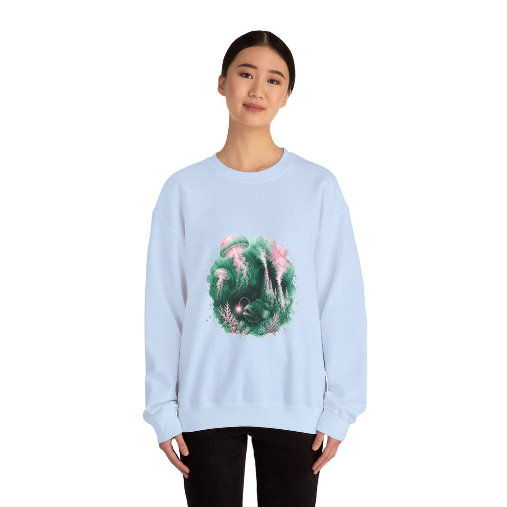 Matching Couple Sweatshirt - Coral Reef & Deep Sea Matching Couple Crewneck Sweatshirt Watercolor Art His Hers Engagement Gift - Design B