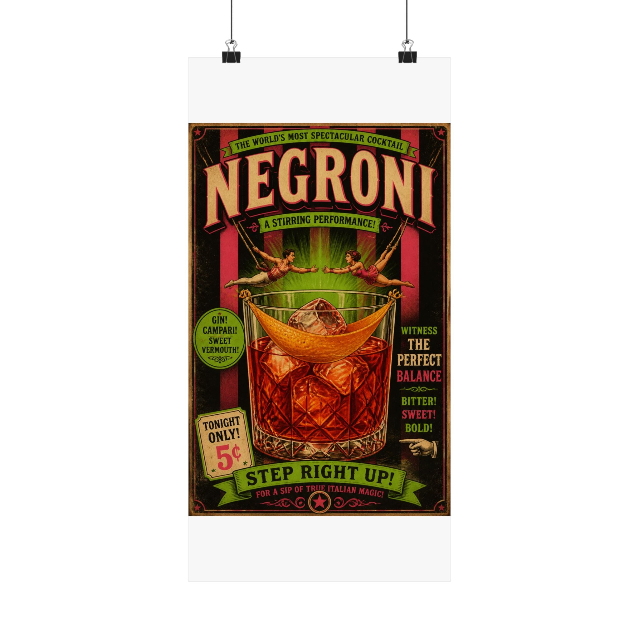 Negroni Trapeze Act Wall Art Poster 24×36 Vintage Circus Bedroom Decor Maximalist Print