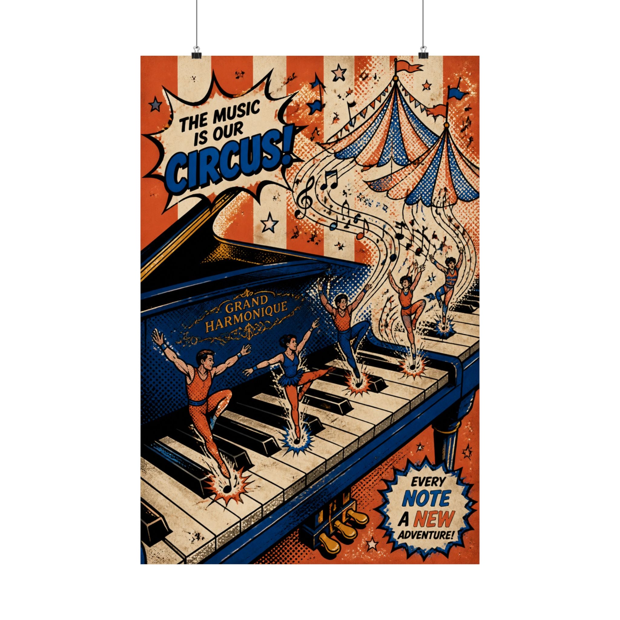 Grand Piano Acrobats Wall Art Poster 18×24 Pop Art Living Room Decor Maximalist Print
