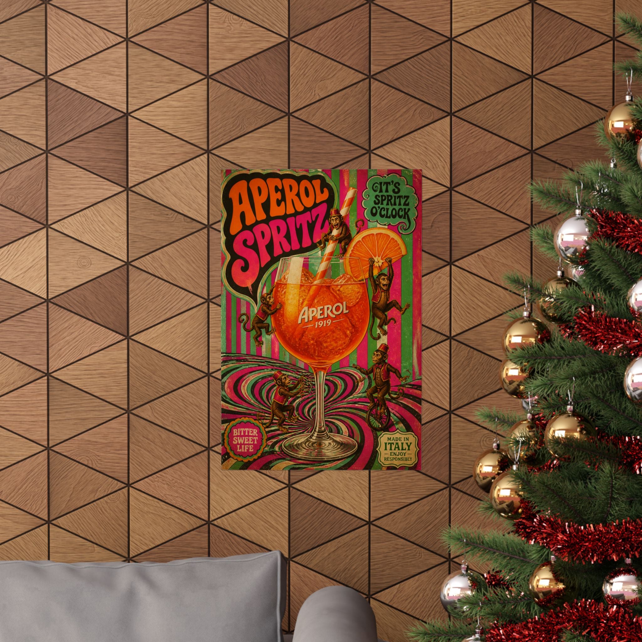 Aperol Spritz Monkeys Wall Art Poster 24×36 Psychedelic Dining Room Decor Maximalist Print