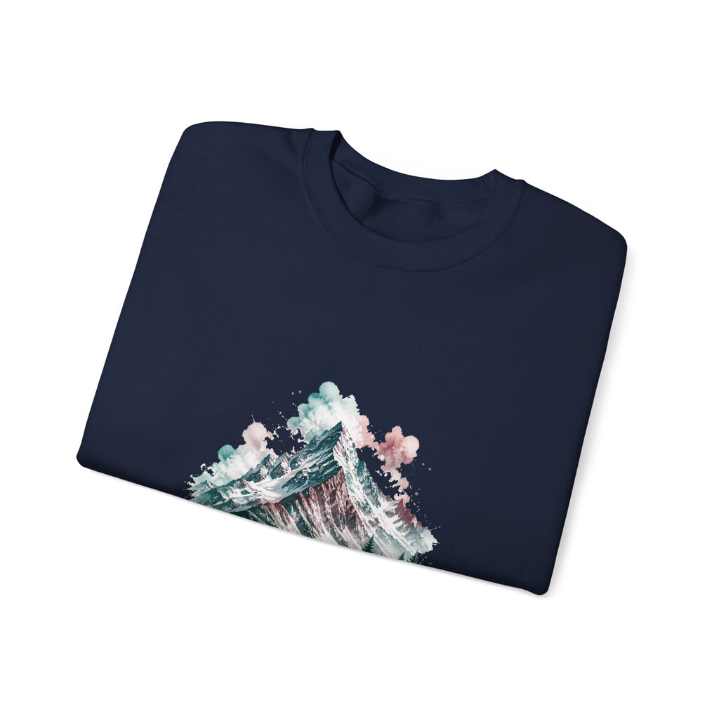 Matching Couple Sweatshirt - Mountain & Ocean Matching Couple Crewneck Sweatshirt Watercolor Art His Hers Engagement Gift - Design A
