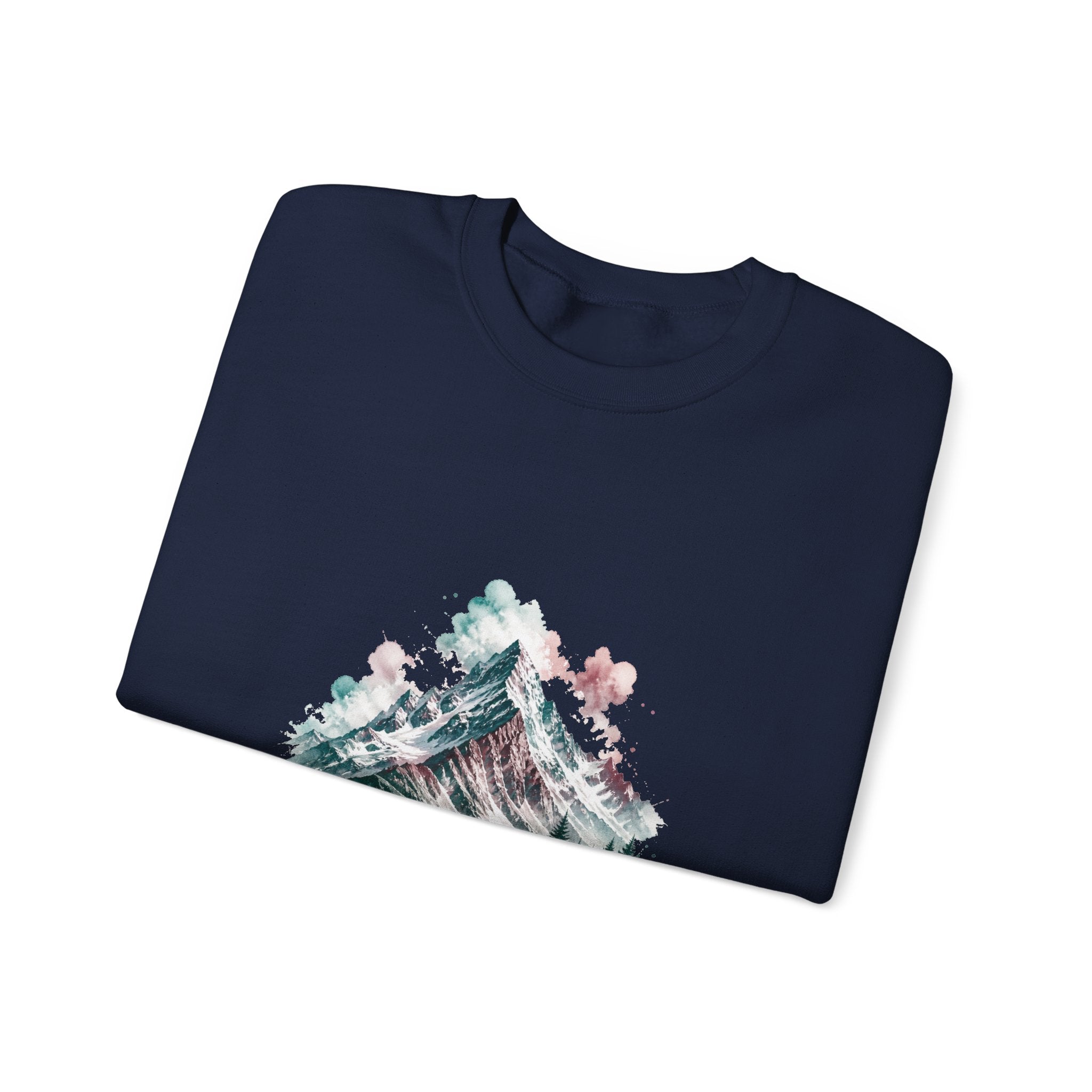 Matching Couple Sweatshirt - Mountain & Ocean Matching Couple Crewneck Sweatshirt Watercolor Art His Hers Engagement Gift - Design A