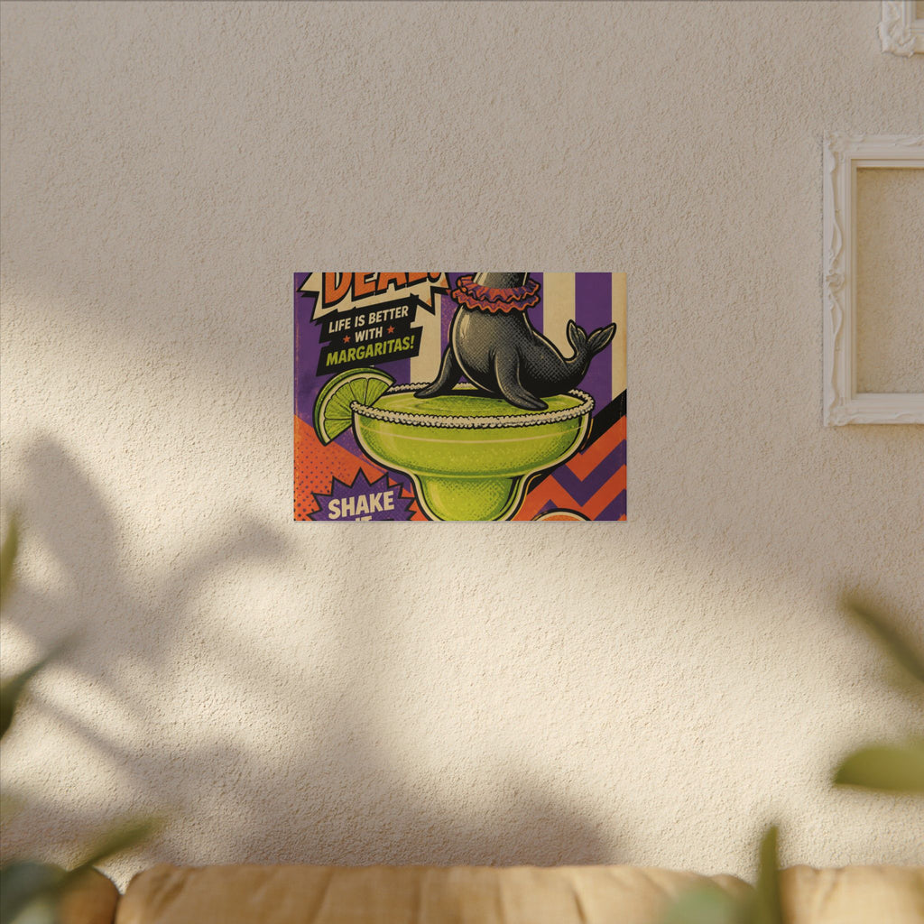 Margarita Balancing Seal Wall Art Canvas 24×36 Pop Art Restaurant Decor Maximalist Print