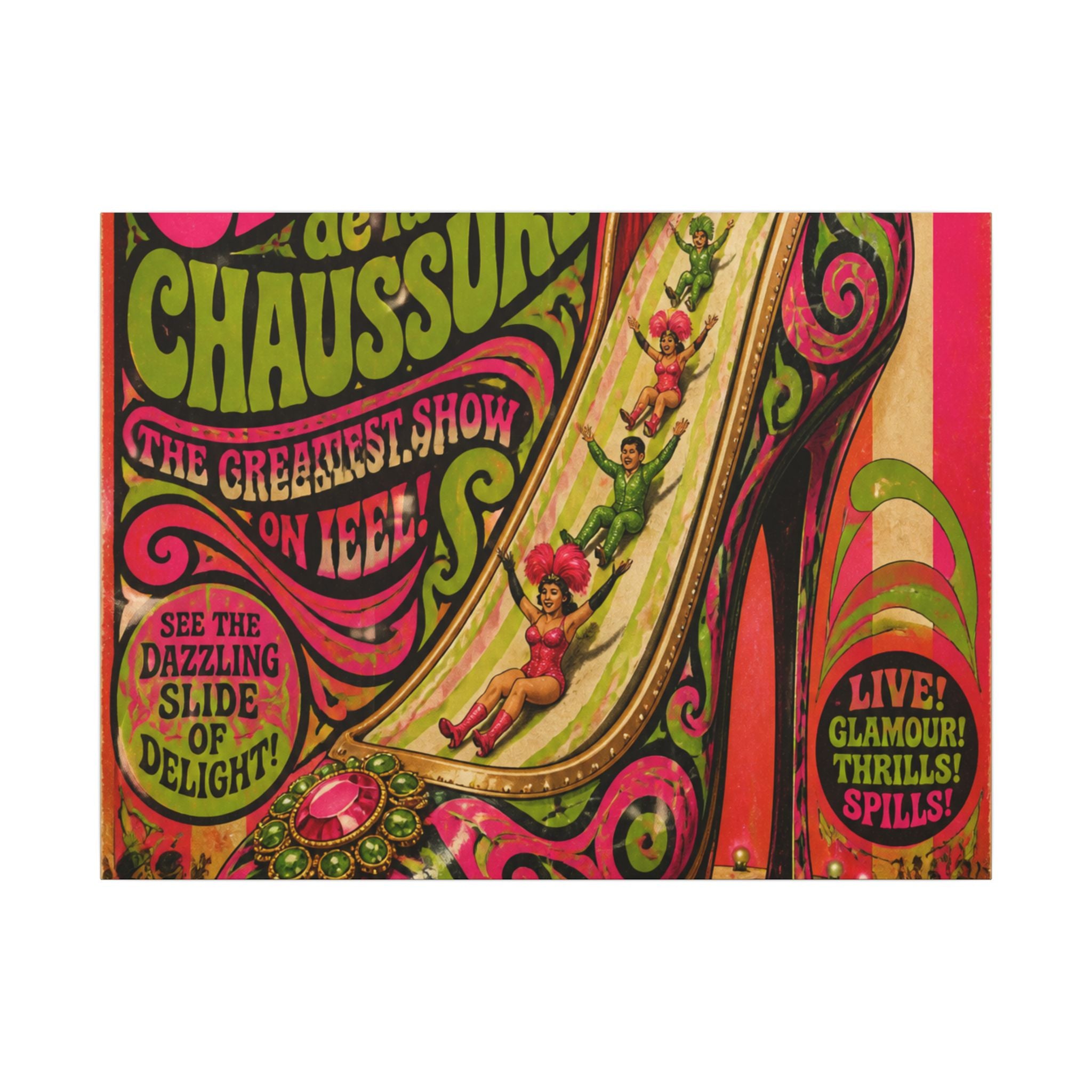 High Heel Slide Wall Art Canvas 24×36 Psychedelic Dining Room Decor Maximalist Print