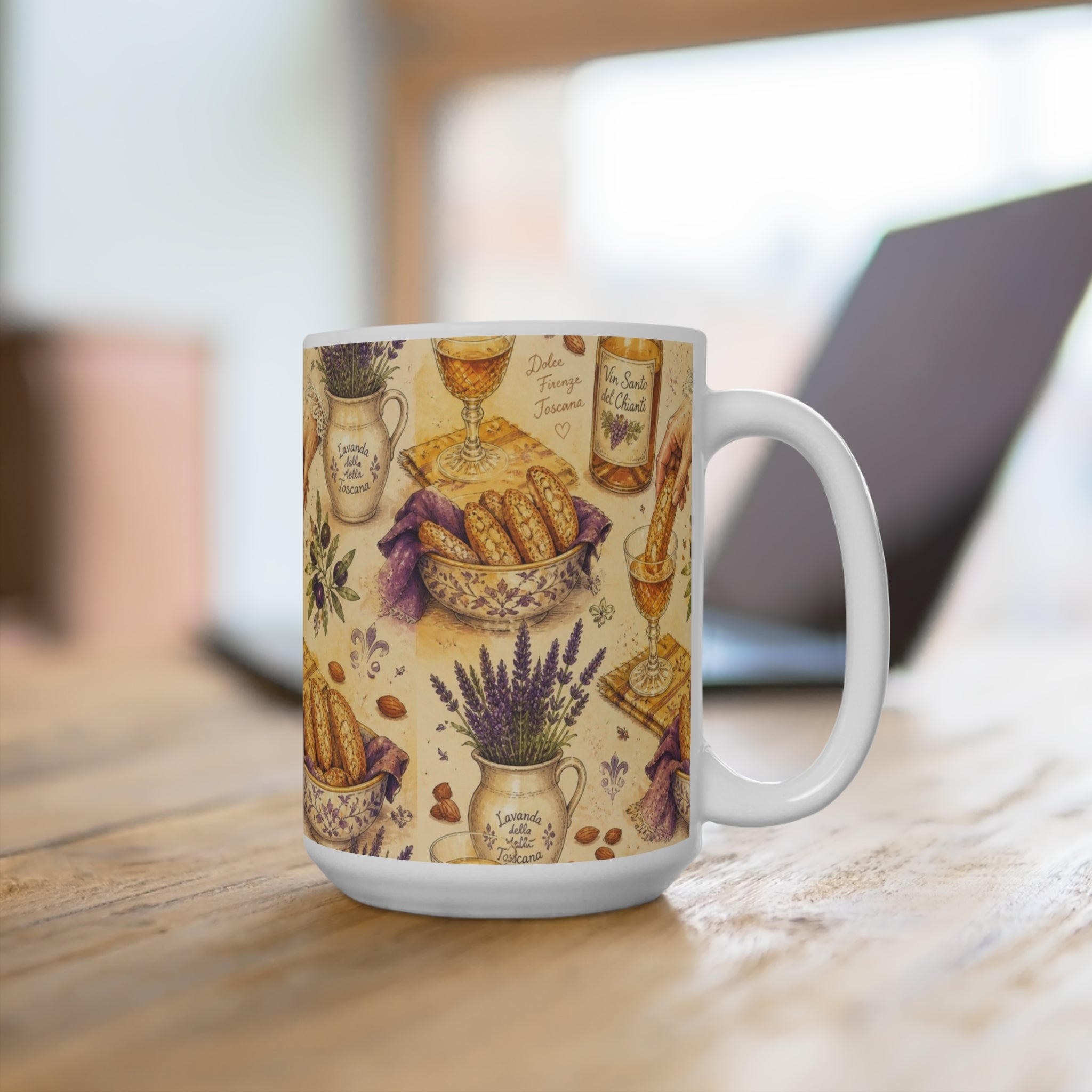 Biscotti & Vin Santo 15oz Ceramic Mug Mediterranean Kitchen Watercolor Design Italian Cottagecore Gift