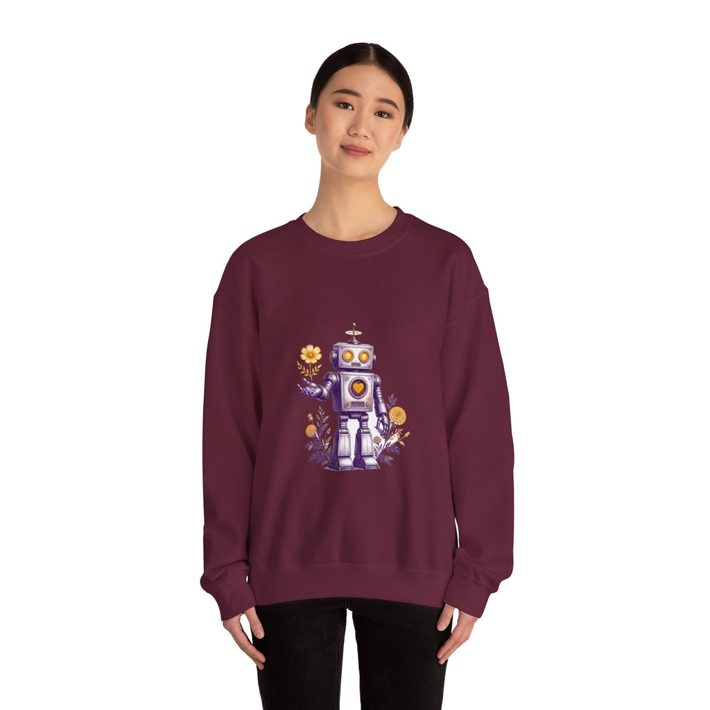 Matching Couple Sweatshirt - Robot & Heart Matching Couple Crewneck Sweatshirt Vintage Art His Hers Wedding Gift - Design A