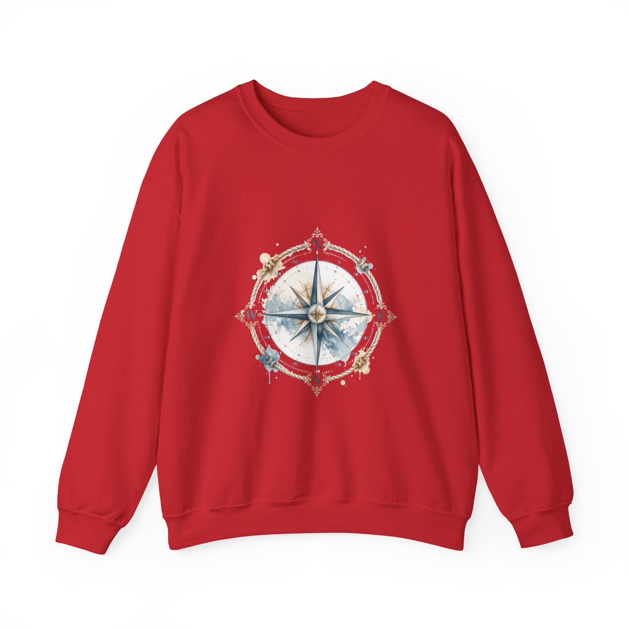 Matching Couple Sweatshirt - Compass North & South Matching Couple Crewneck Sweatshirt Watercolor Art His Hers Engagement Gift - Design A