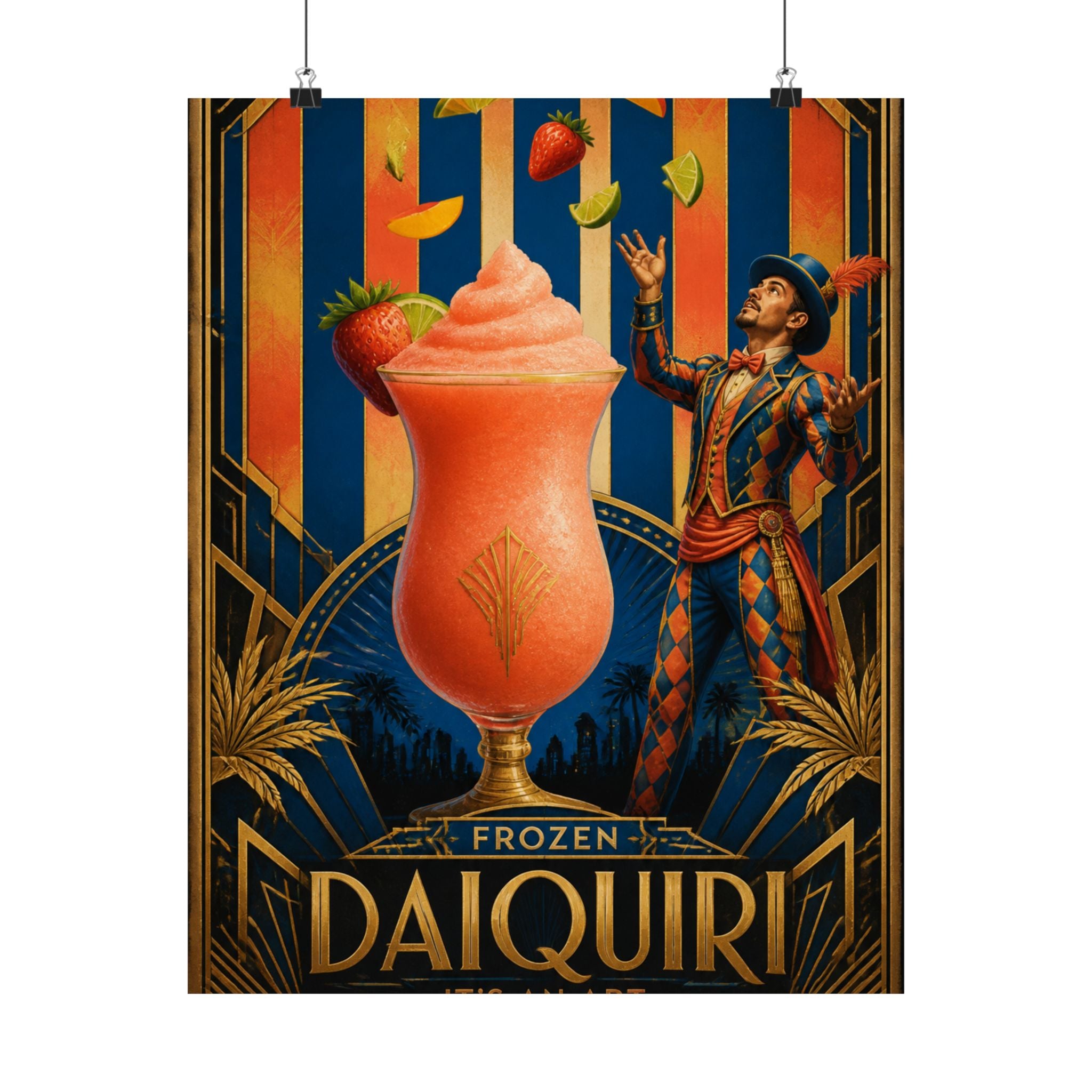 Daiquiri Fruit Juggler Wall Art Poster 18×24 Art Deco Entryway Decor Maximalist Print