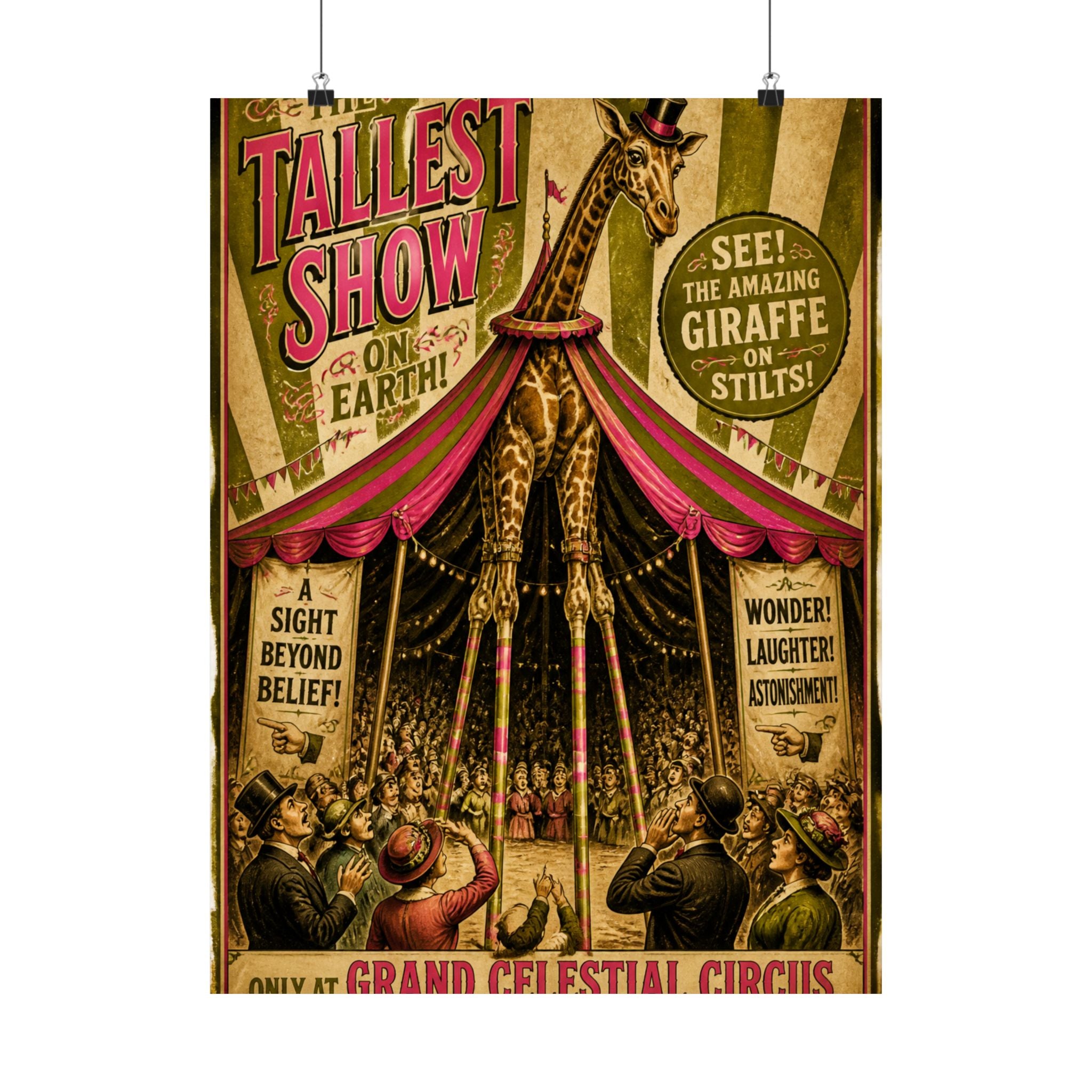 Giraffe on Stilts Wall Art Poster 24×36 Vintage Circus Bedroom Decor Maximalist Print