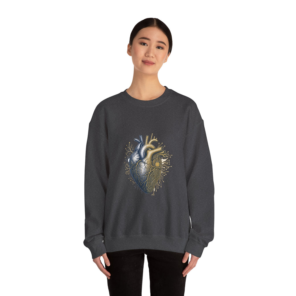 Matching Couple Sweatshirt - Robot & Heart Matching Couple Comfort Colors Crew Hand-Drawn Art His Hers Anniversary Gift - Design B