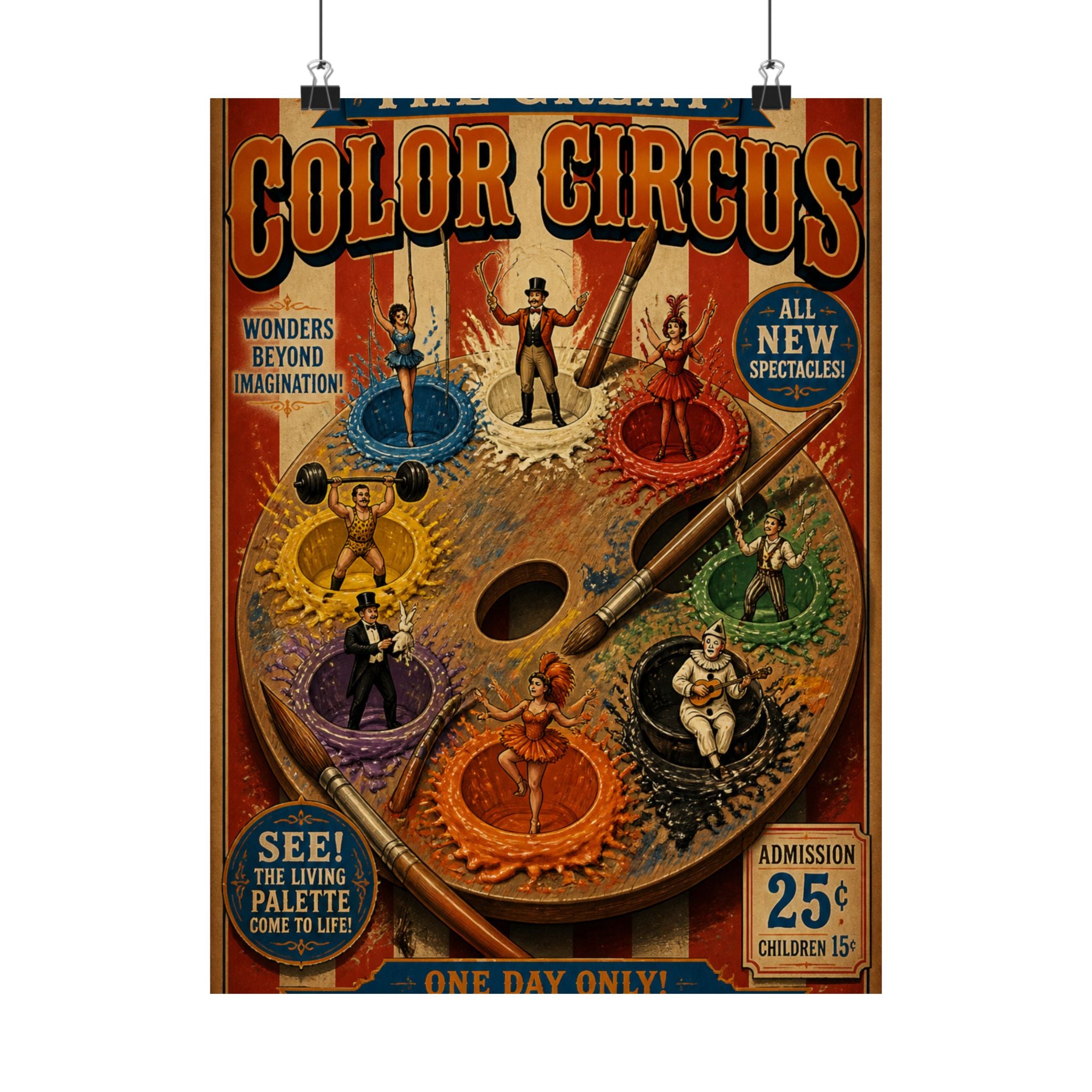 Paint Palette Stage Wall Art Poster 24×36 Vintage Circus Bedroom Decor Maximalist Print