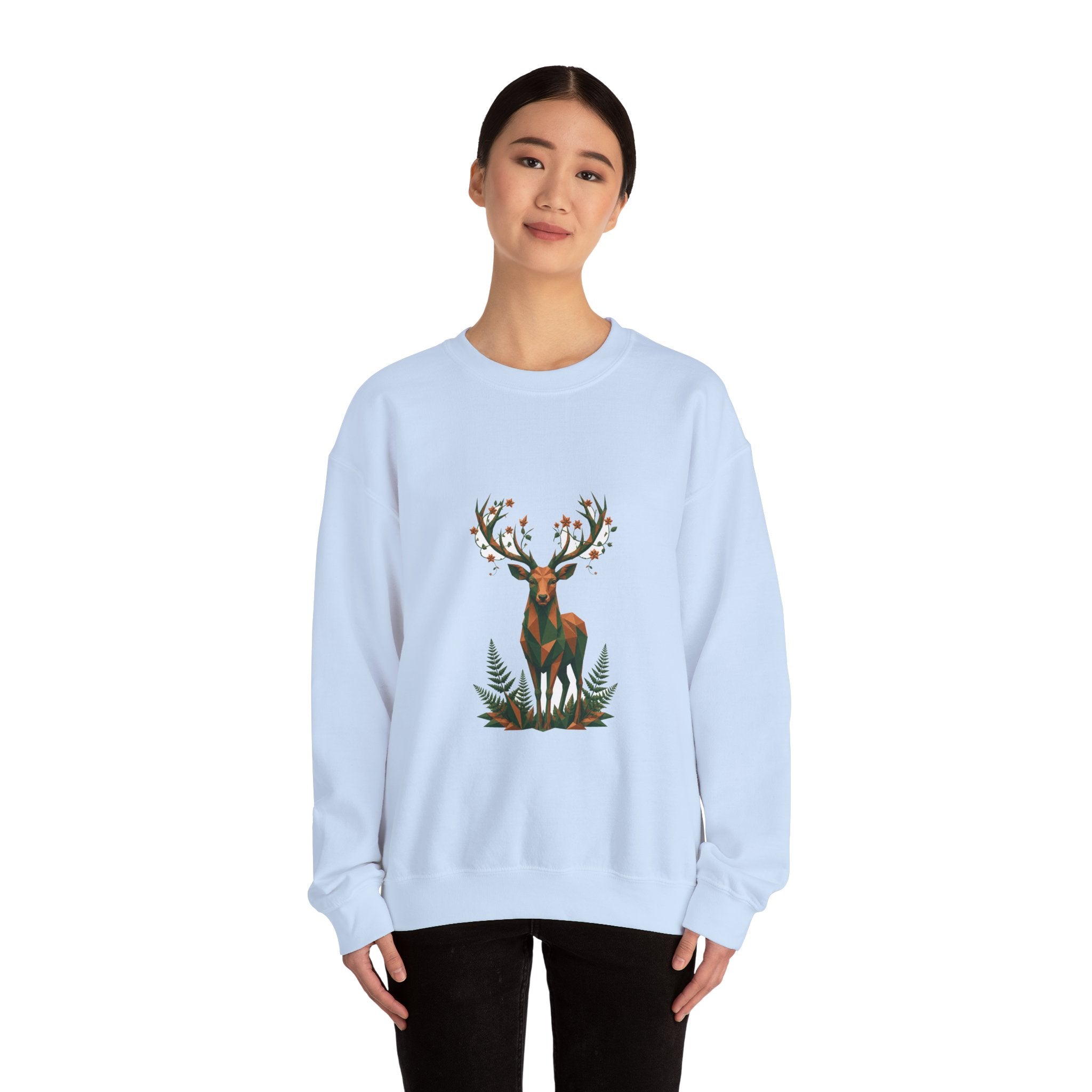 Matching Couple Sweatshirt - Bear & Deer Matching Couple Crewneck Sweatshirt Geometric Art His Hers Couple Gift - Design B