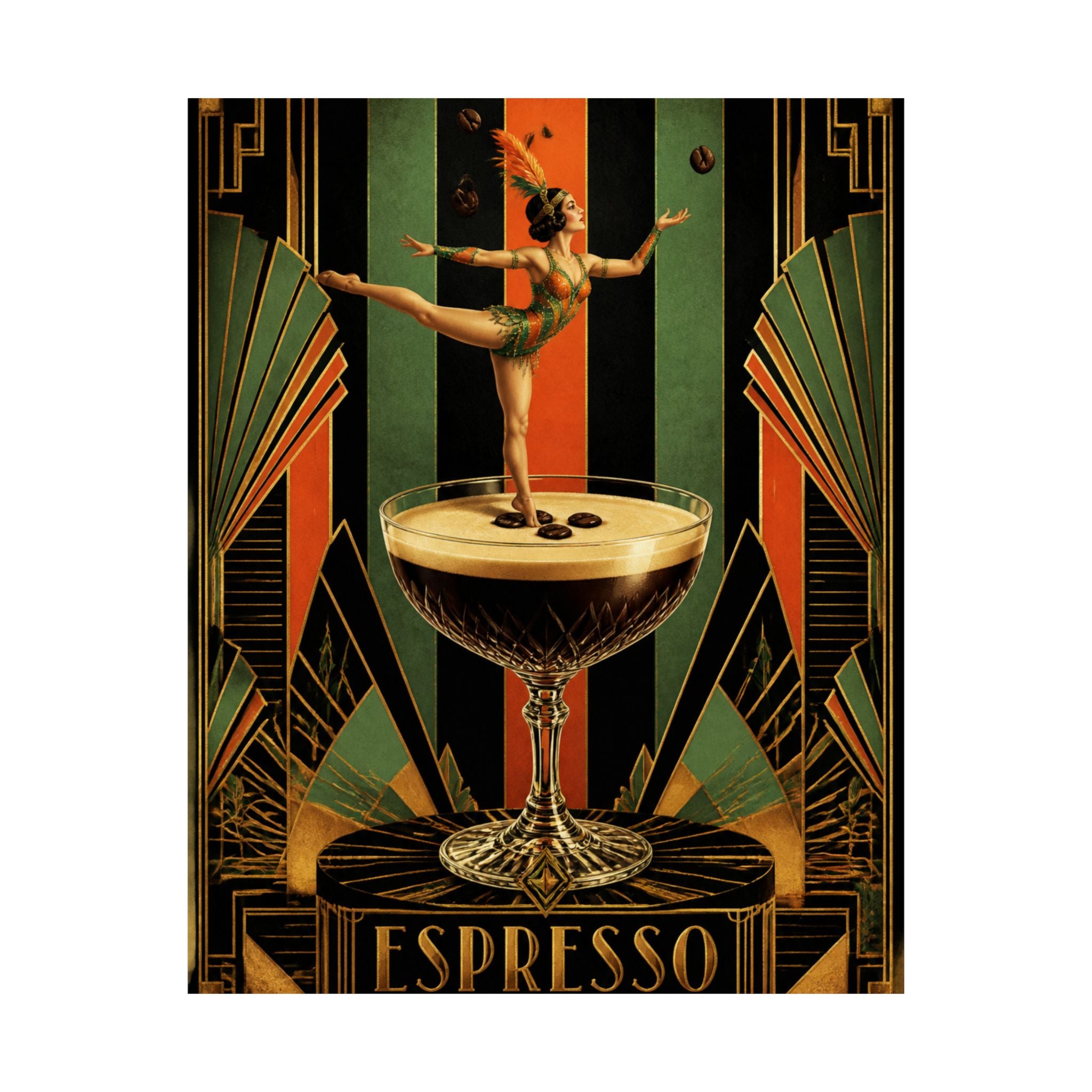 Espresso Martini Acrobat Wall Art Poster 24×36 Art Deco Bar Area Decor Maximalist Print
