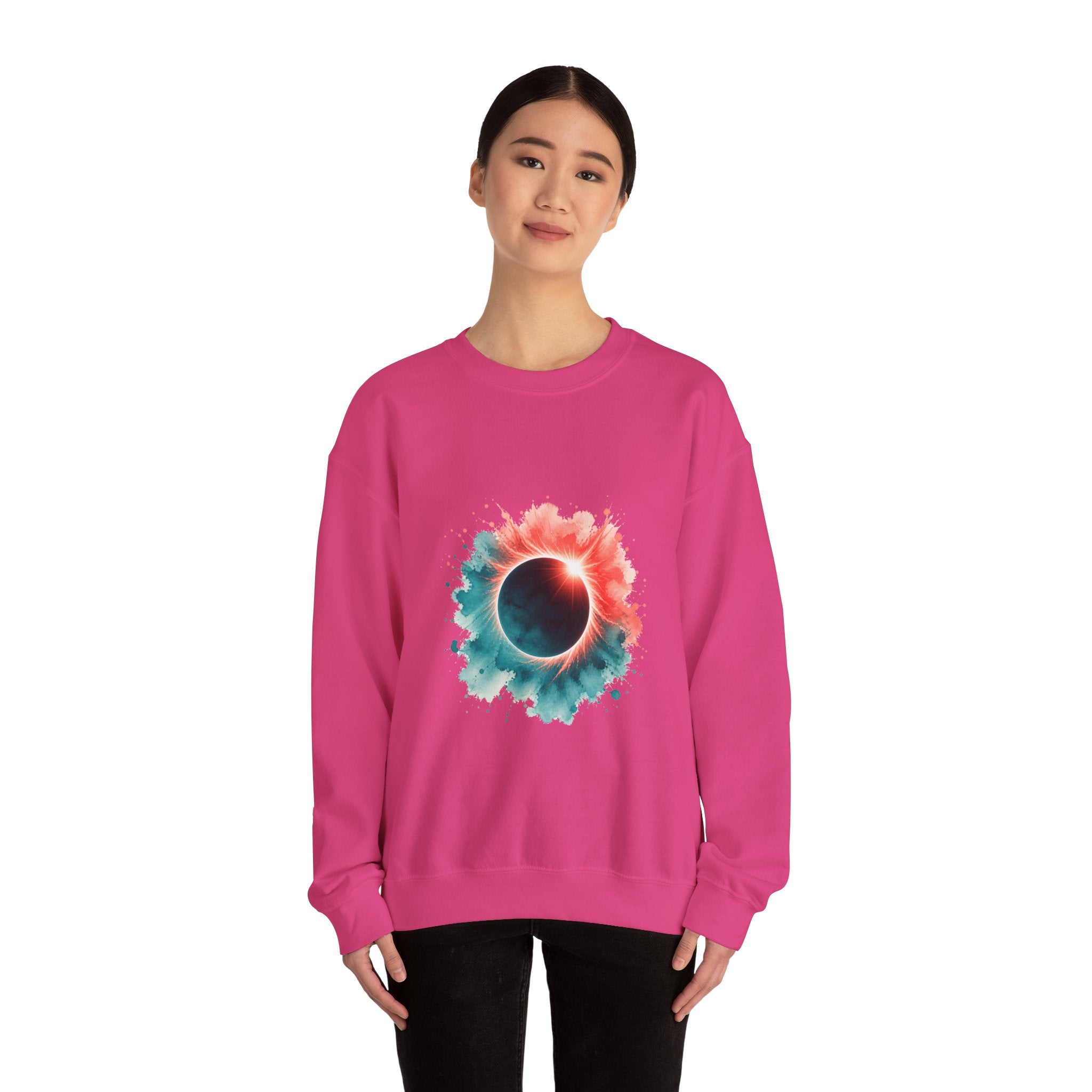 Matching Couple Sweatshirt - Solar & Lunar Eclipse Matching Couple Crewneck Sweatshirt Watercolor Art His Hers Engagement Gift - Design A
