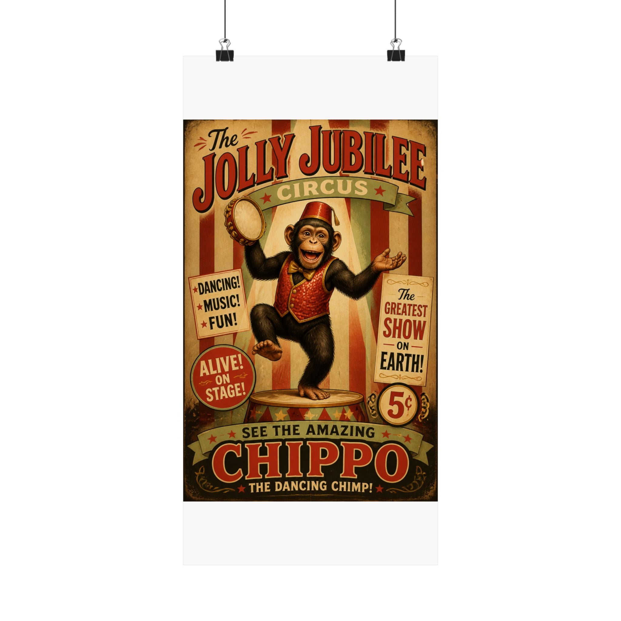 Dancing Monkey Wall Art Poster 18×24 Vintage Circus Kitchen Decor Maximalist Print