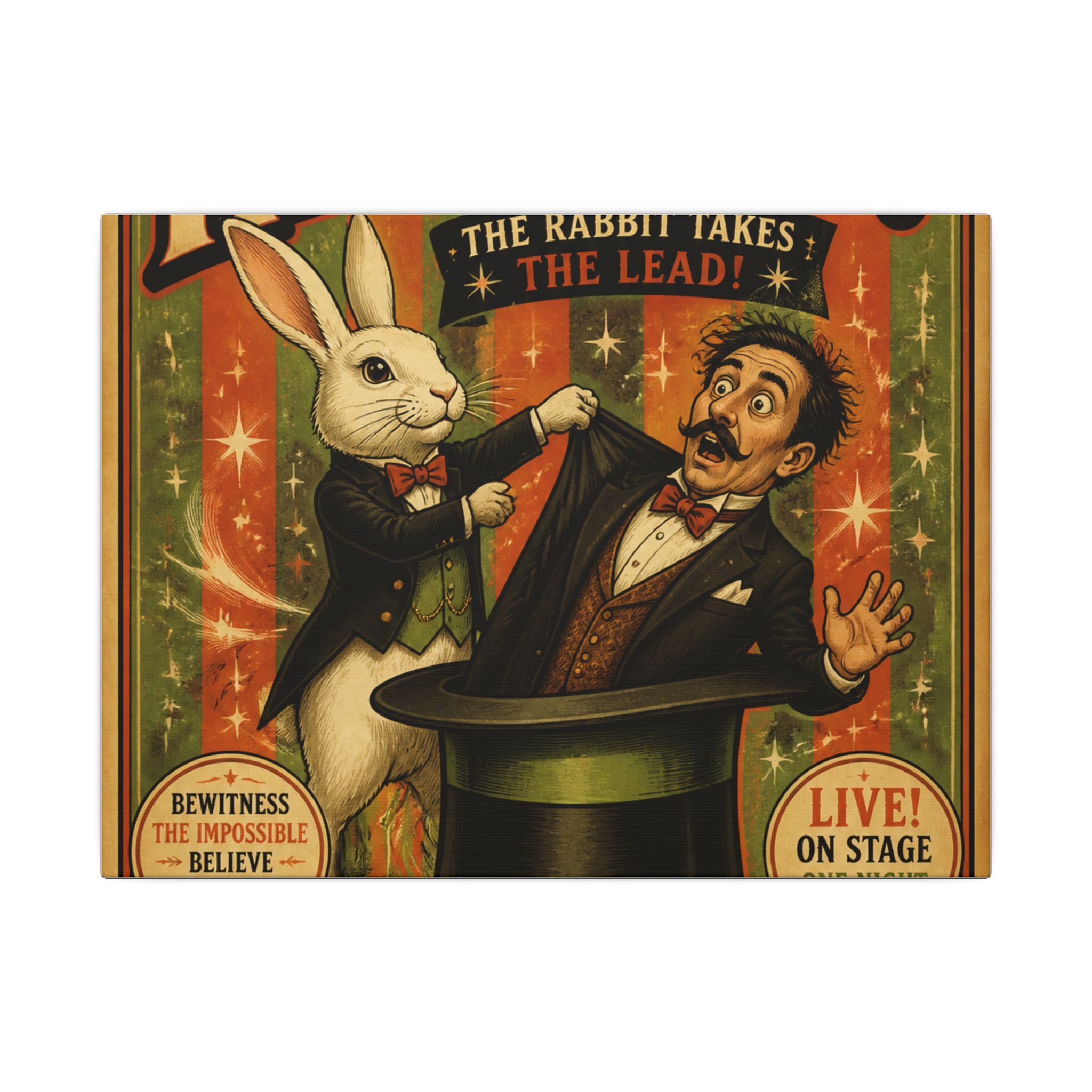 Magic Hat Rabbit Wall Art Canvas 16×20 Vintage Circus Kitchen Decor Maximalist Print