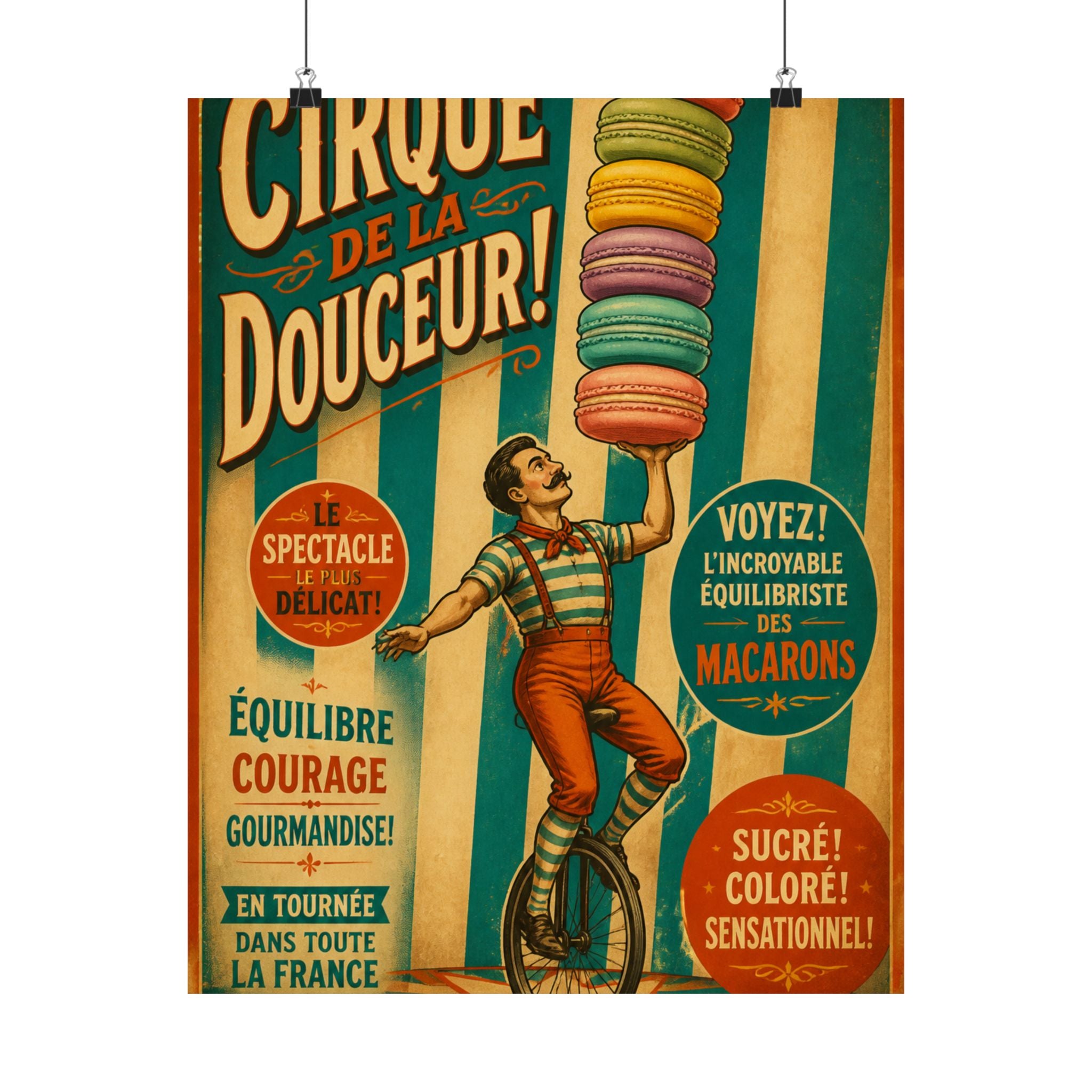 Macaron Balancing Tower Wall Art Poster 18×24 Vintage Circus Kitchen Decor Maximalist Print
