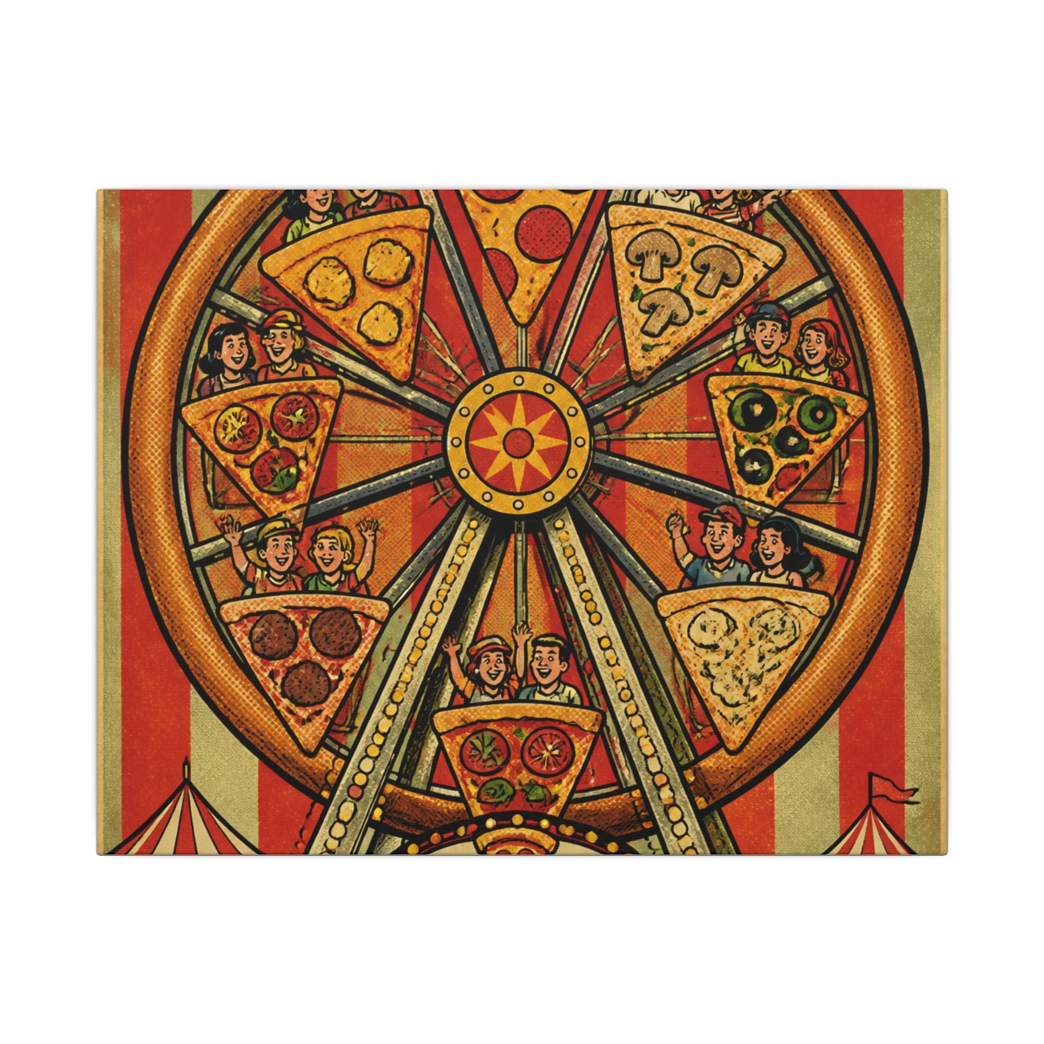 Pizza Ferris Wheel Wall Art Canvas 24×36 Pop Art Restaurant Decor Maximalist Print