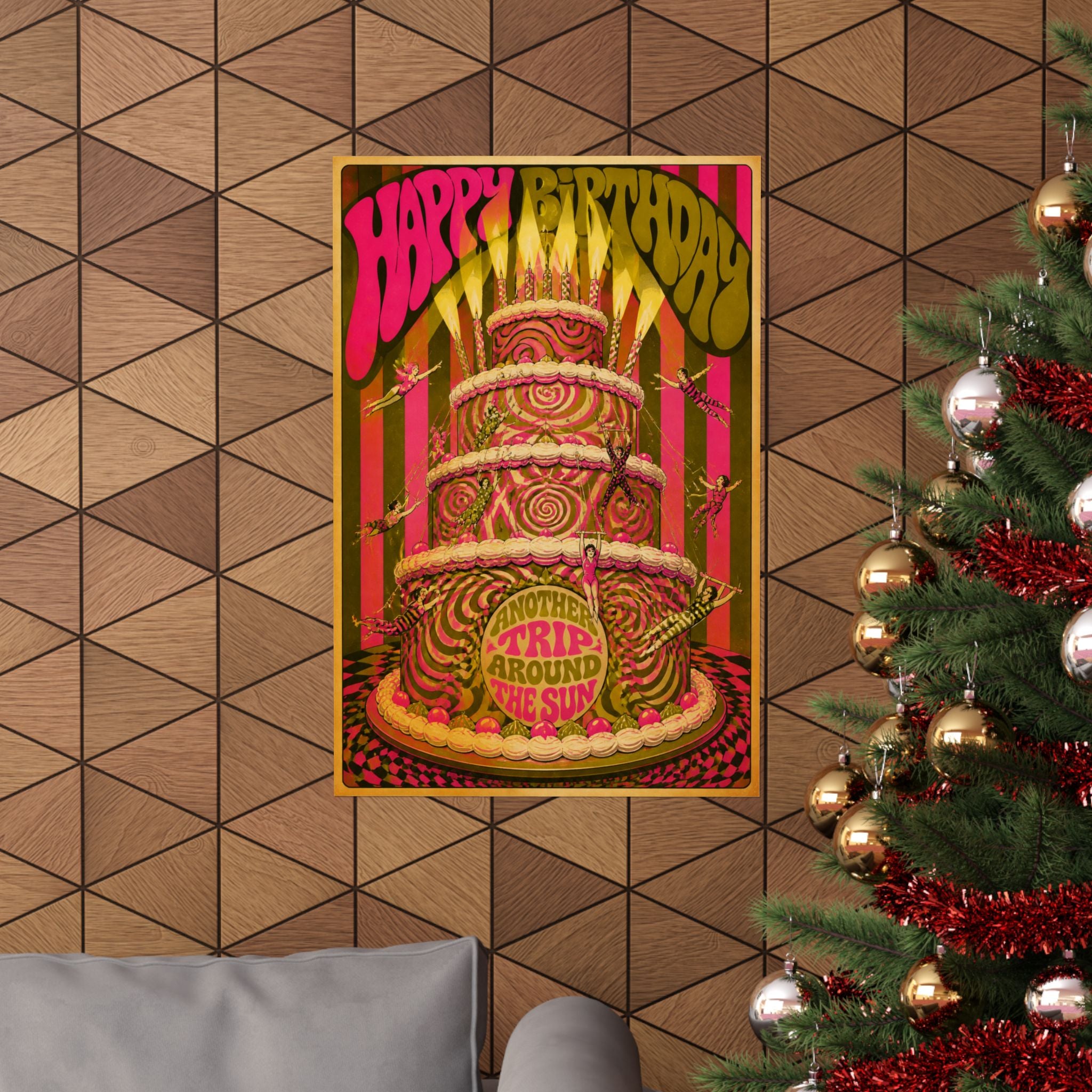 Birthday Cake Trapeze Wall Art Poster 24×36 Psychedelic Dining Room Decor Maximalist Print