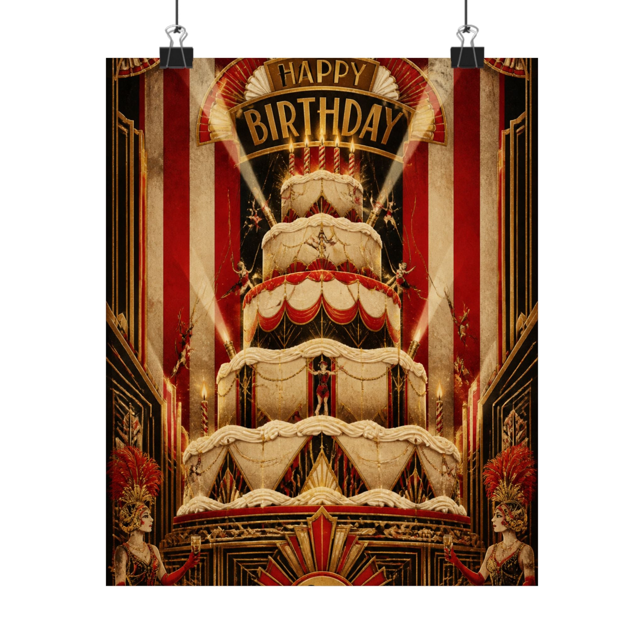 Birthday Cake Trapeze Wall Art Poster 18×24 Art Deco Entryway Decor Maximalist Print