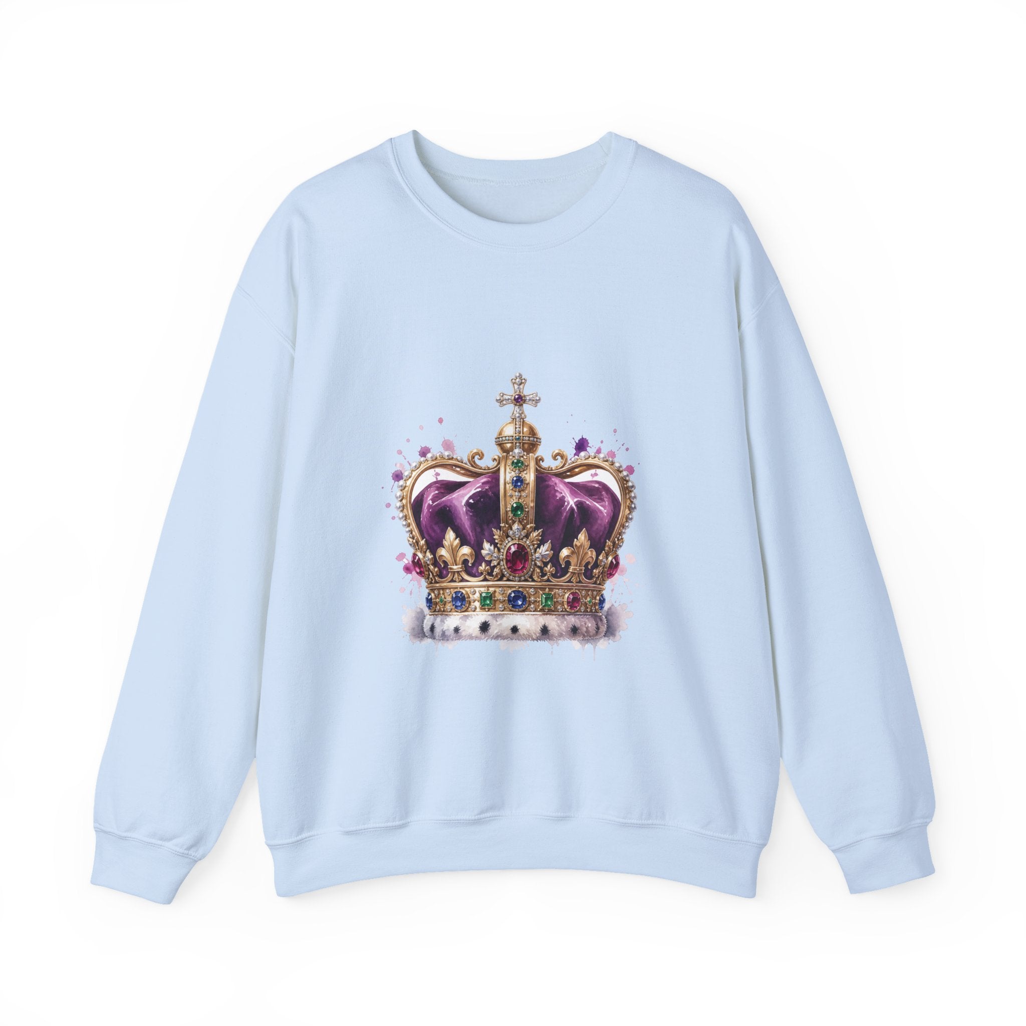 Matching Couple Sweatshirt - Crown & Shield Matching Couple Crewneck Sweatshirt Watercolor Art His Hers Engagement Gift - Design A