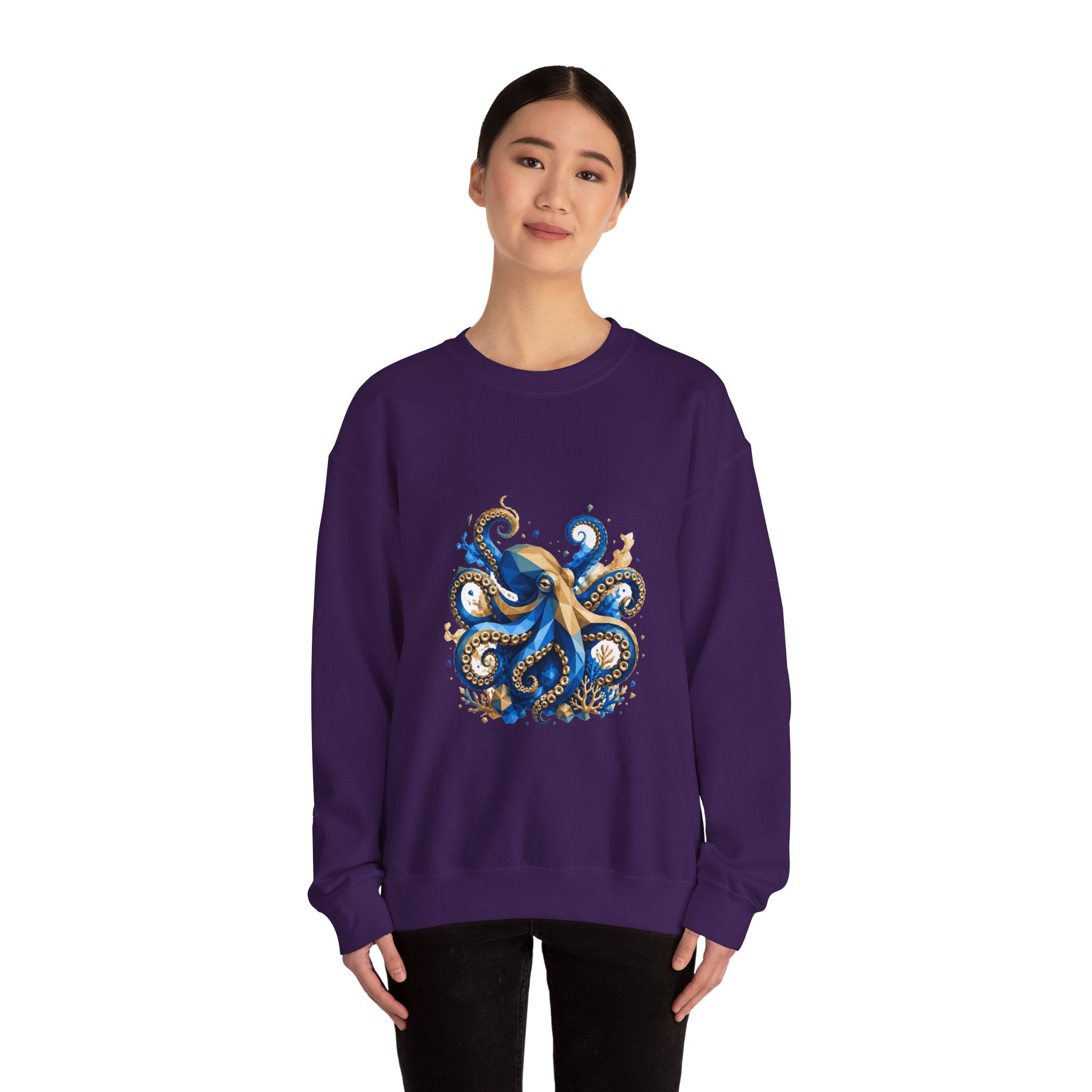 Matching Couple Sweatshirt - Octopus & Jellyfish Matching Couple Premium Fleece Sweatshirt Geometric Art His Hers Love Gift - Design A