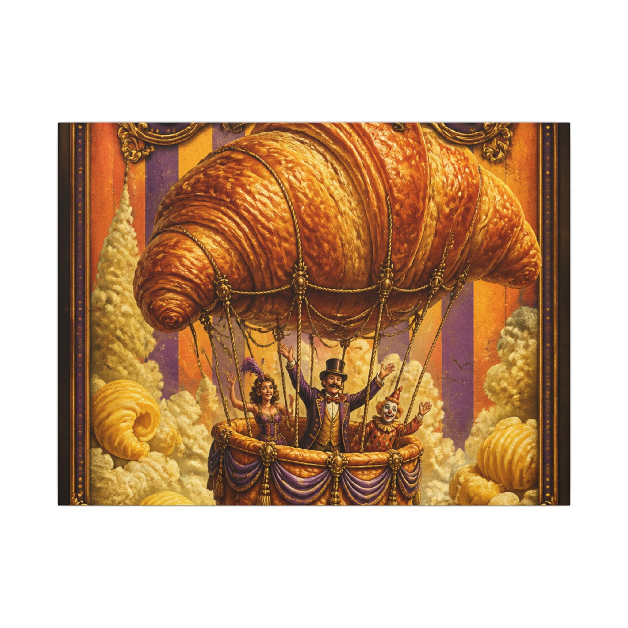 Croissant Hot Air Balloon Wall Art Canvas 16×20 Baroque Home Office Decor Maximalist Print