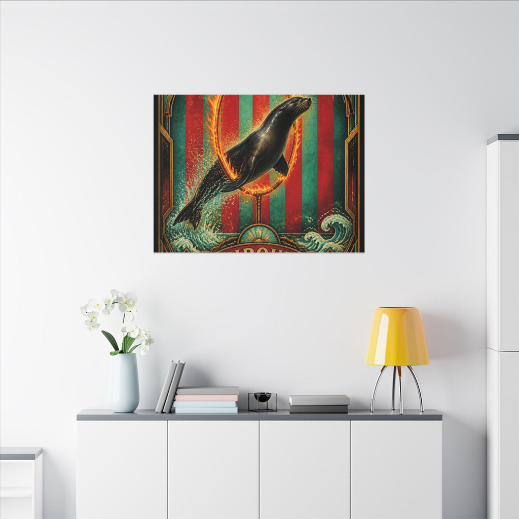 Seal Fire Hoop Wall Art Canvas 24×36 Art Deco Bar Area Decor Maximalist Print