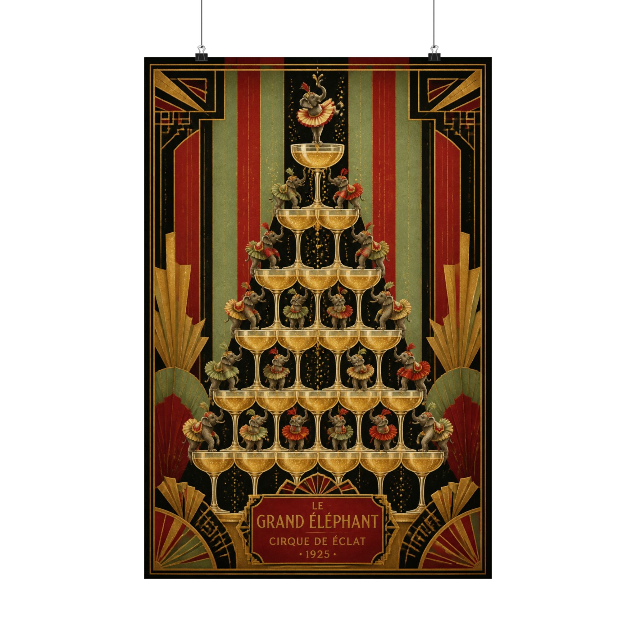 Champagne Tower Elephants Wall Art Poster 18×24 Art Deco Entryway Decor Maximalist Print