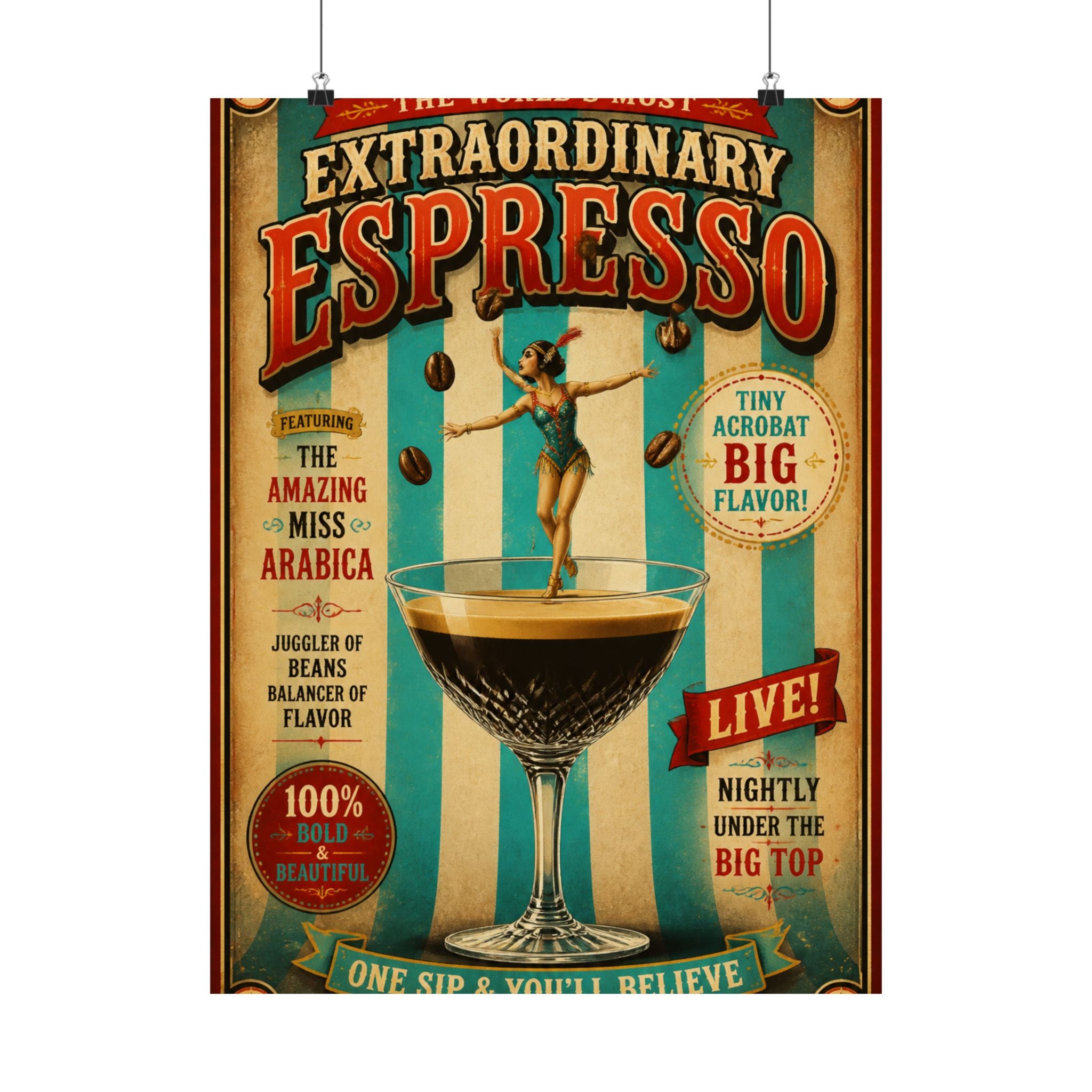 Espresso Martini Acrobat Wall Art Poster 24×36 Vintage Circus Bedroom Decor Maximalist Print