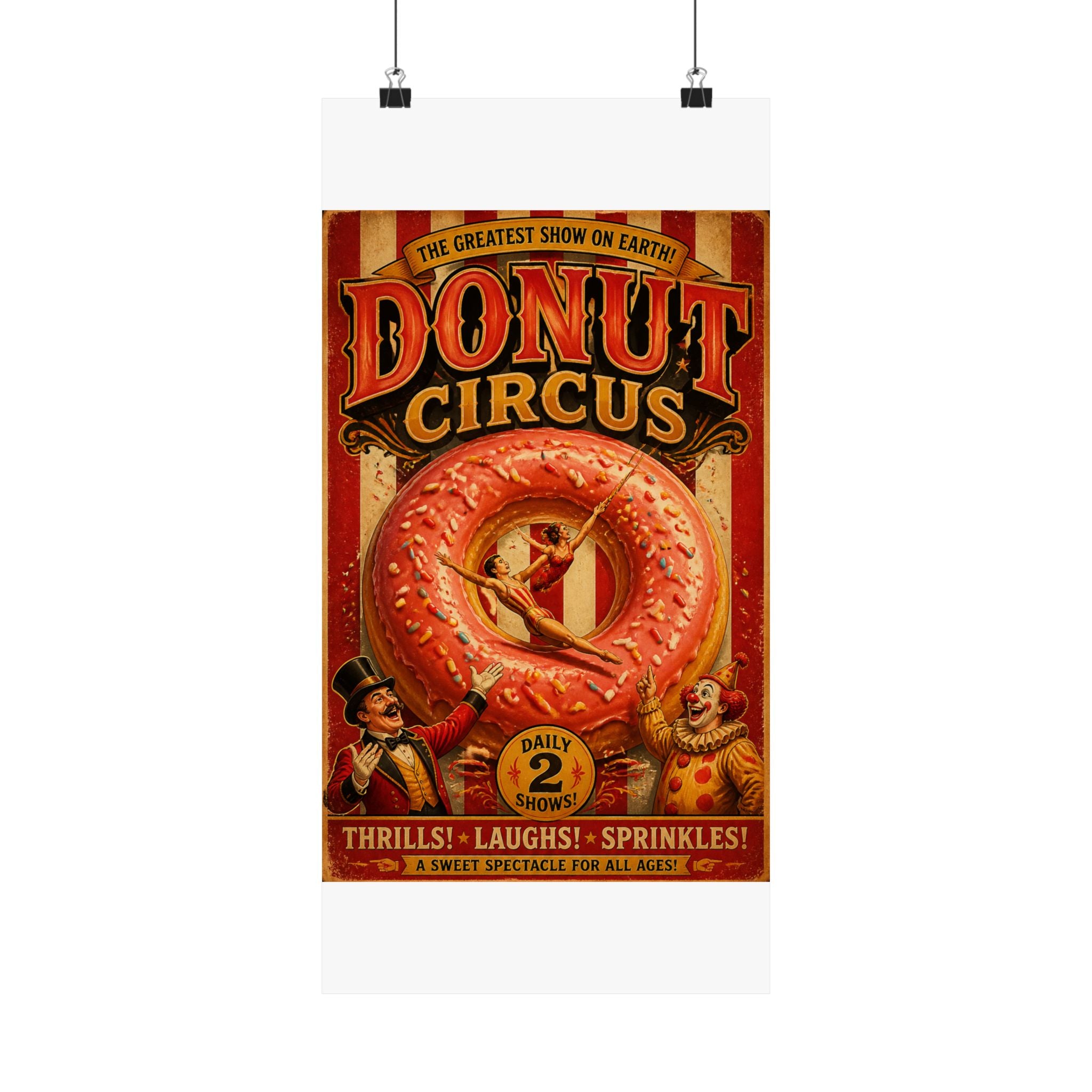Donut Circus Ring Wall Art Poster 24×36 Vintage Circus Bedroom Decor Maximalist Print