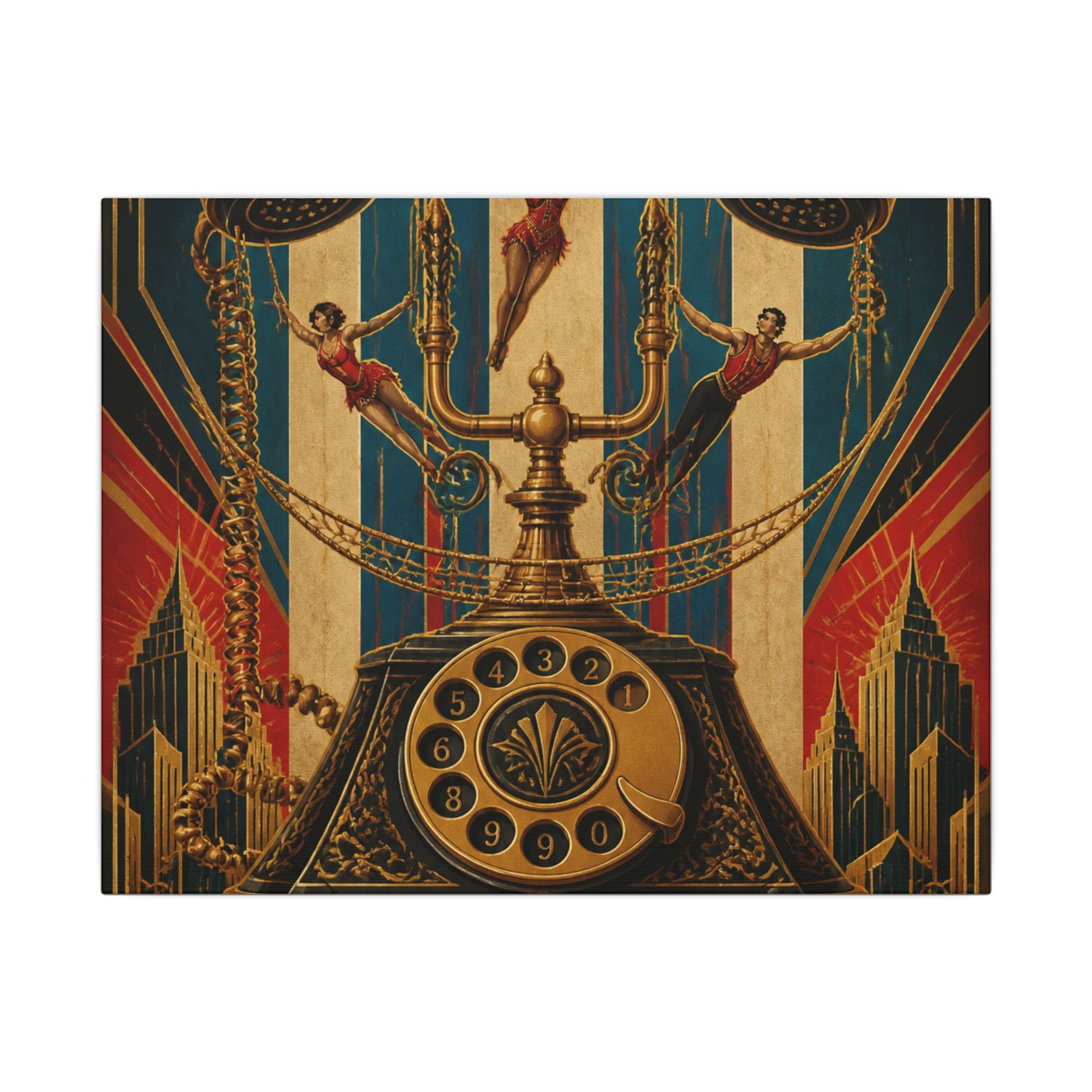 Vintage Telephone Booth Wall Art Canvas 16×20 Art Deco Entryway Decor Maximalist Print