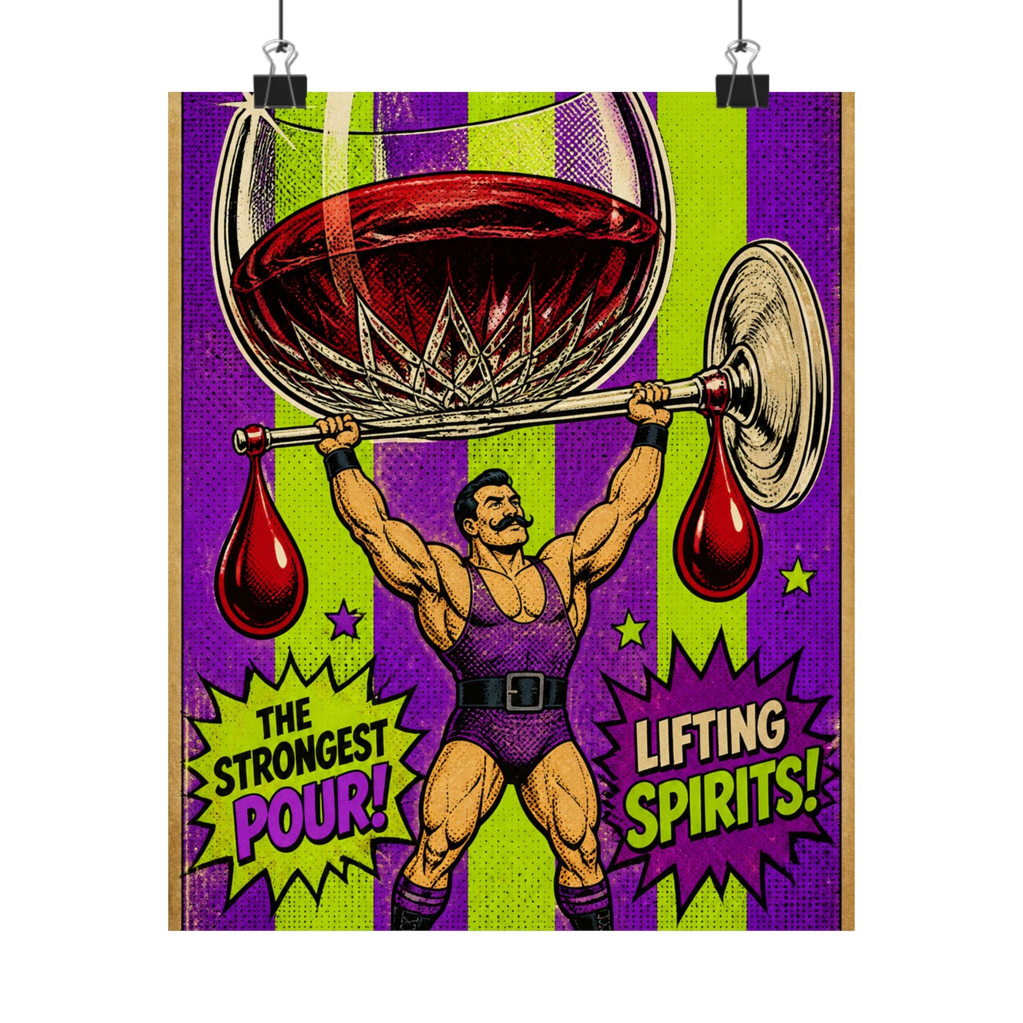 Wine Glass Strongman Wall Art Poster 24×36 Pop Art Restaurant Decor Maximalist Print