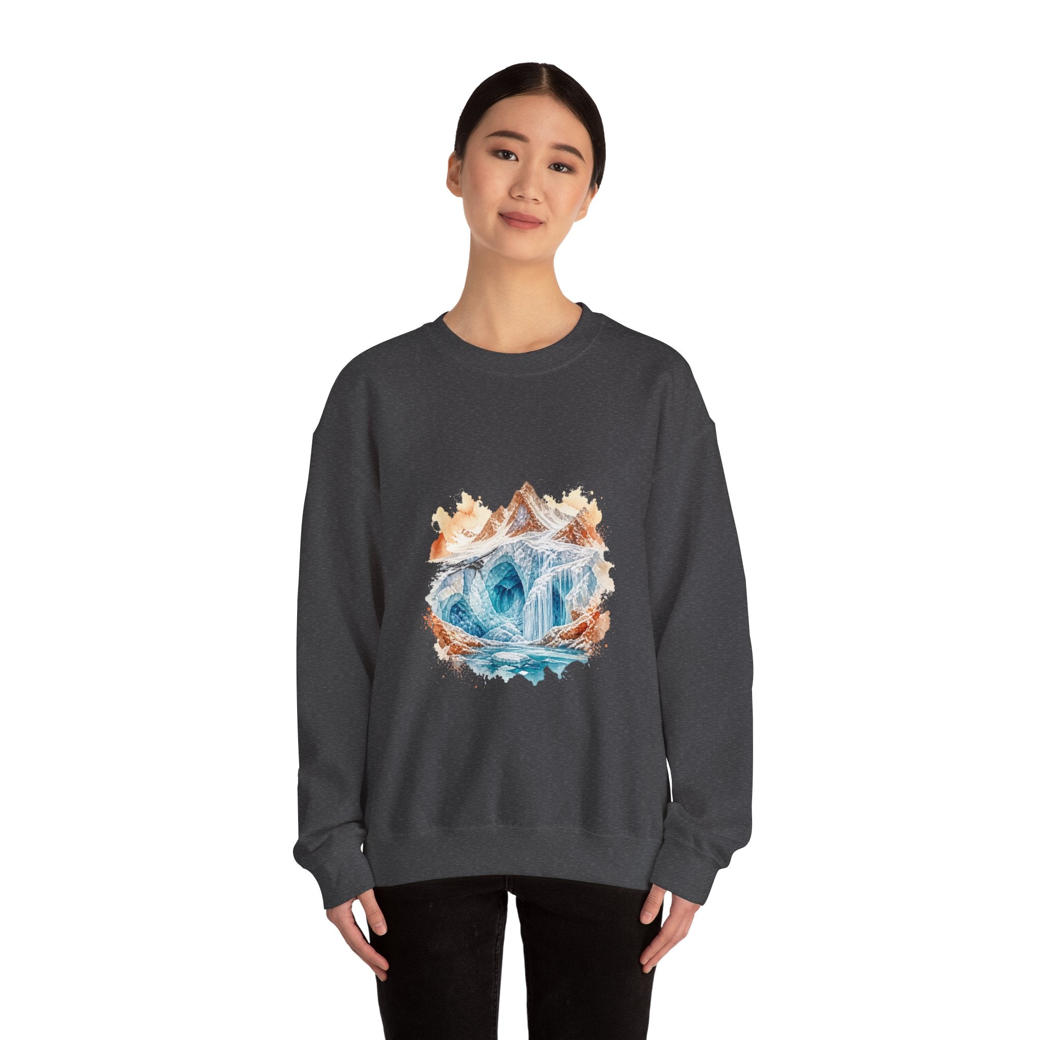 Matching Couple Sweatshirt - Volcano & Glacier Matching Couple Crewneck Sweatshirt Watercolor Art His Hers Engagement Gift - Design B