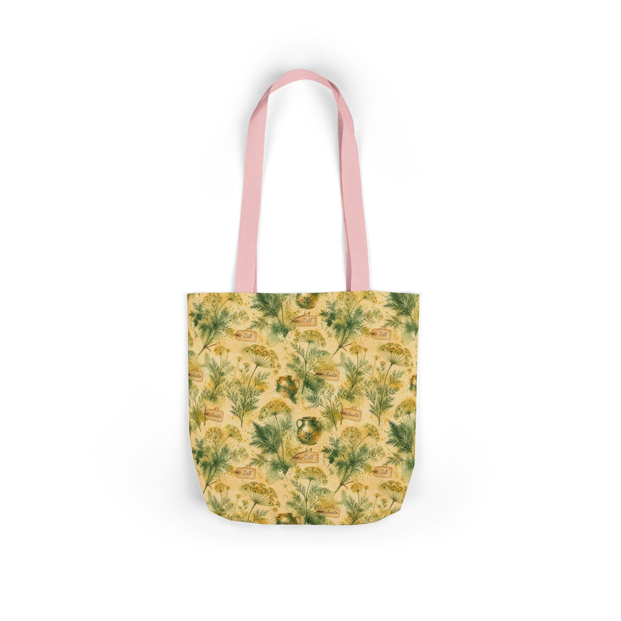 Dill Fronds Canvas Tote Bag Mediterranean Kitchen Watercolor Splash Design Italian Cottagecore Gift