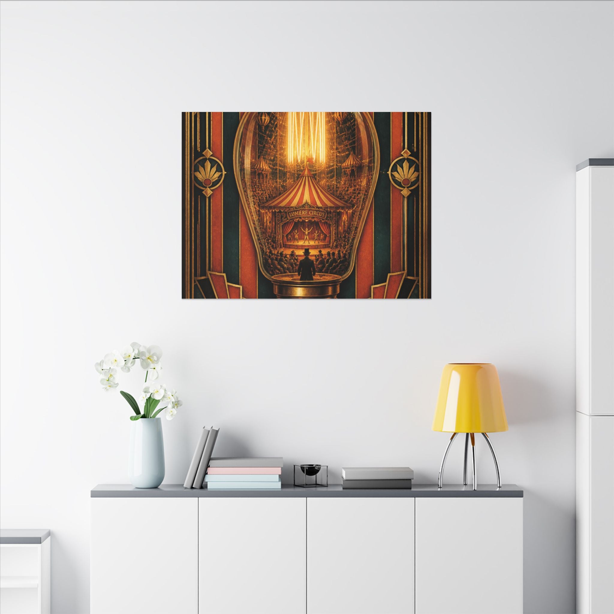 Light Bulb Circus Wall Art Canvas 24×36 Art Deco Bar Area Decor Maximalist Print