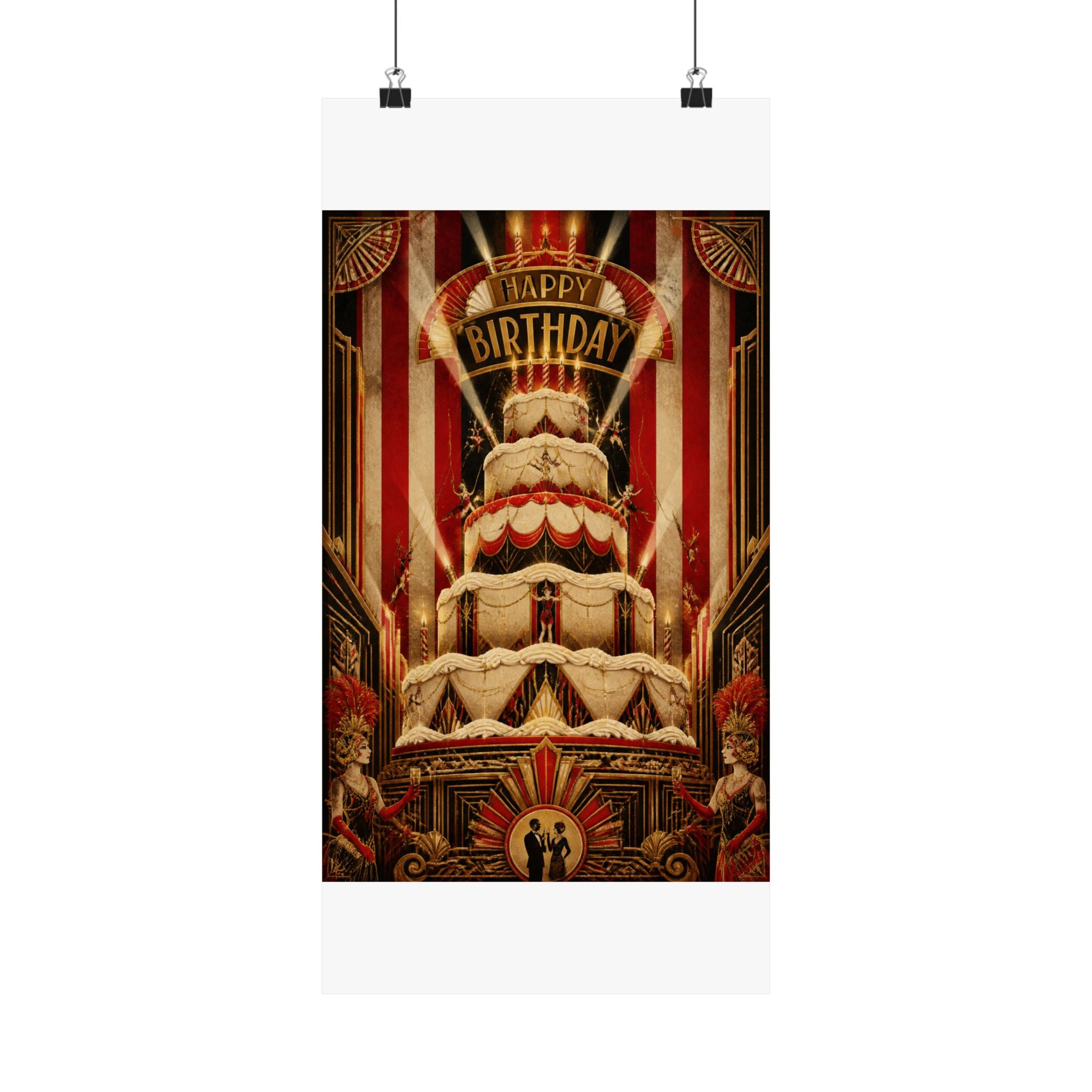 Birthday Cake Trapeze Wall Art Poster 18×24 Art Deco Entryway Decor Maximalist Print