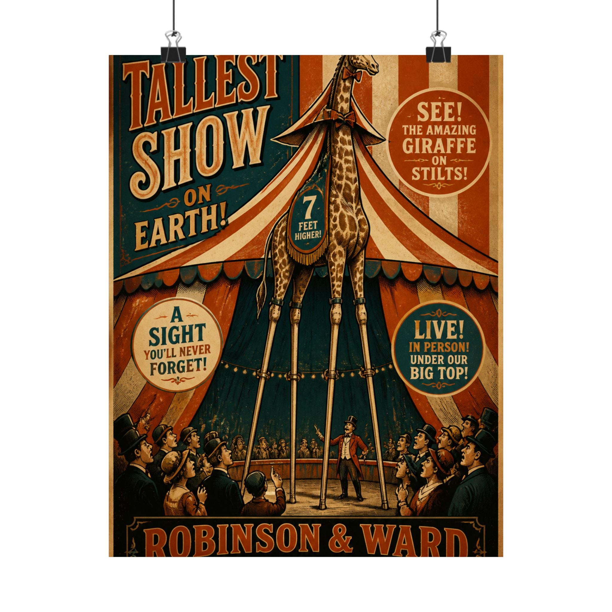 Giraffe on Stilts Wall Art Poster 18×24 Vintage Circus Kitchen Decor Maximalist Print