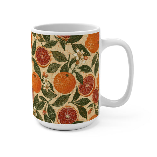 Blood Oranges 15oz Ceramic Mug Mediterranean Kitchen Linocut Design Italian Cottagecore Gift